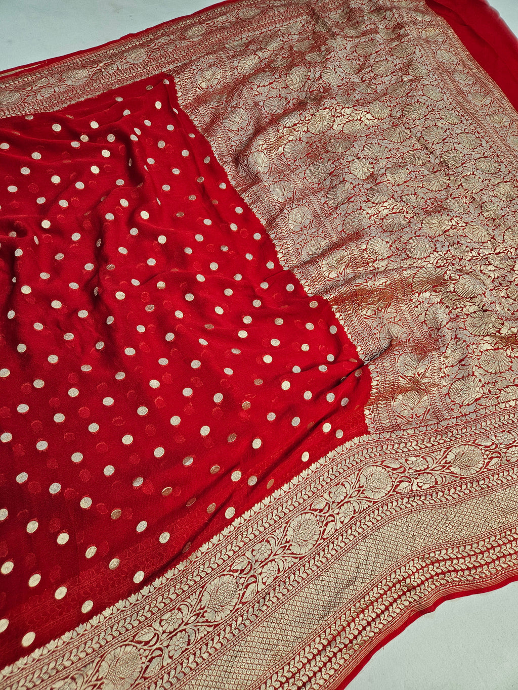 pure georgette silk buti woven tested zari banarasi saree in