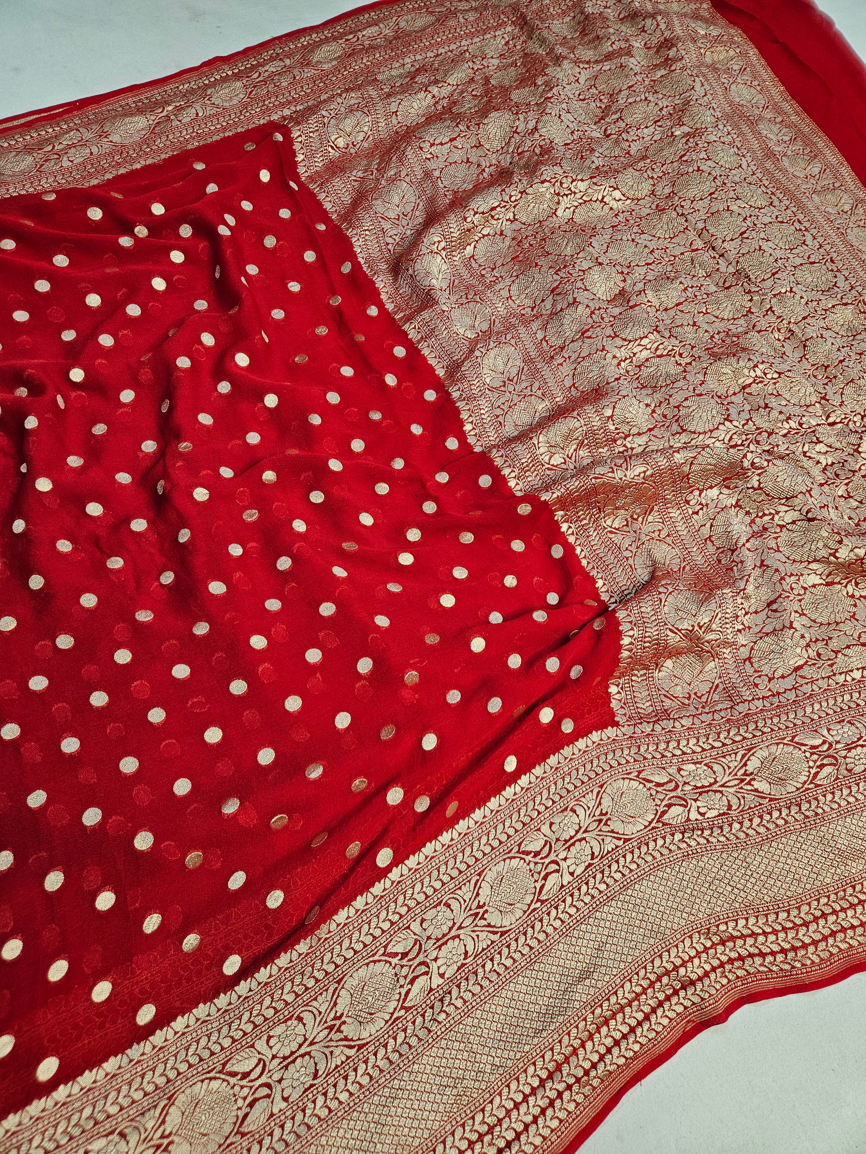 pure georgette silk buti woven tested zari banarasi saree in