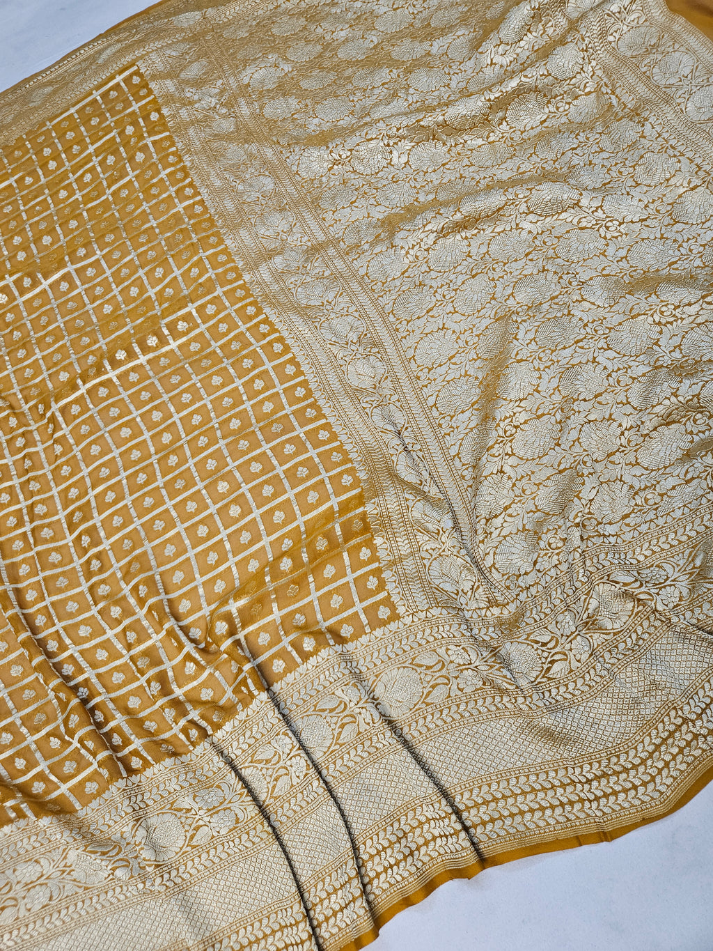 pure georgette silk square buti woven tested zari banarasi saree