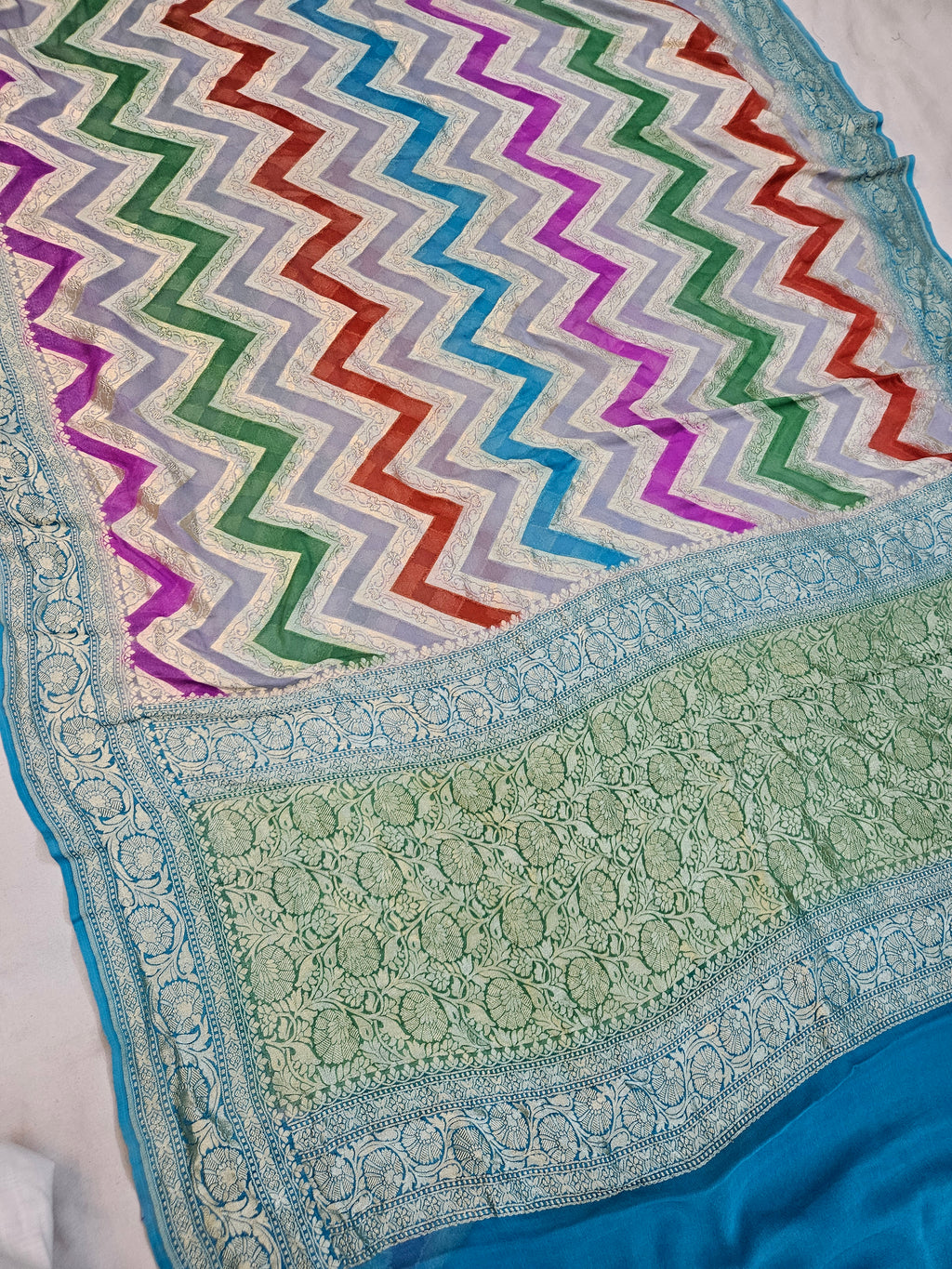 pure georgette silk banarasi handbrush work woven tested zari saree