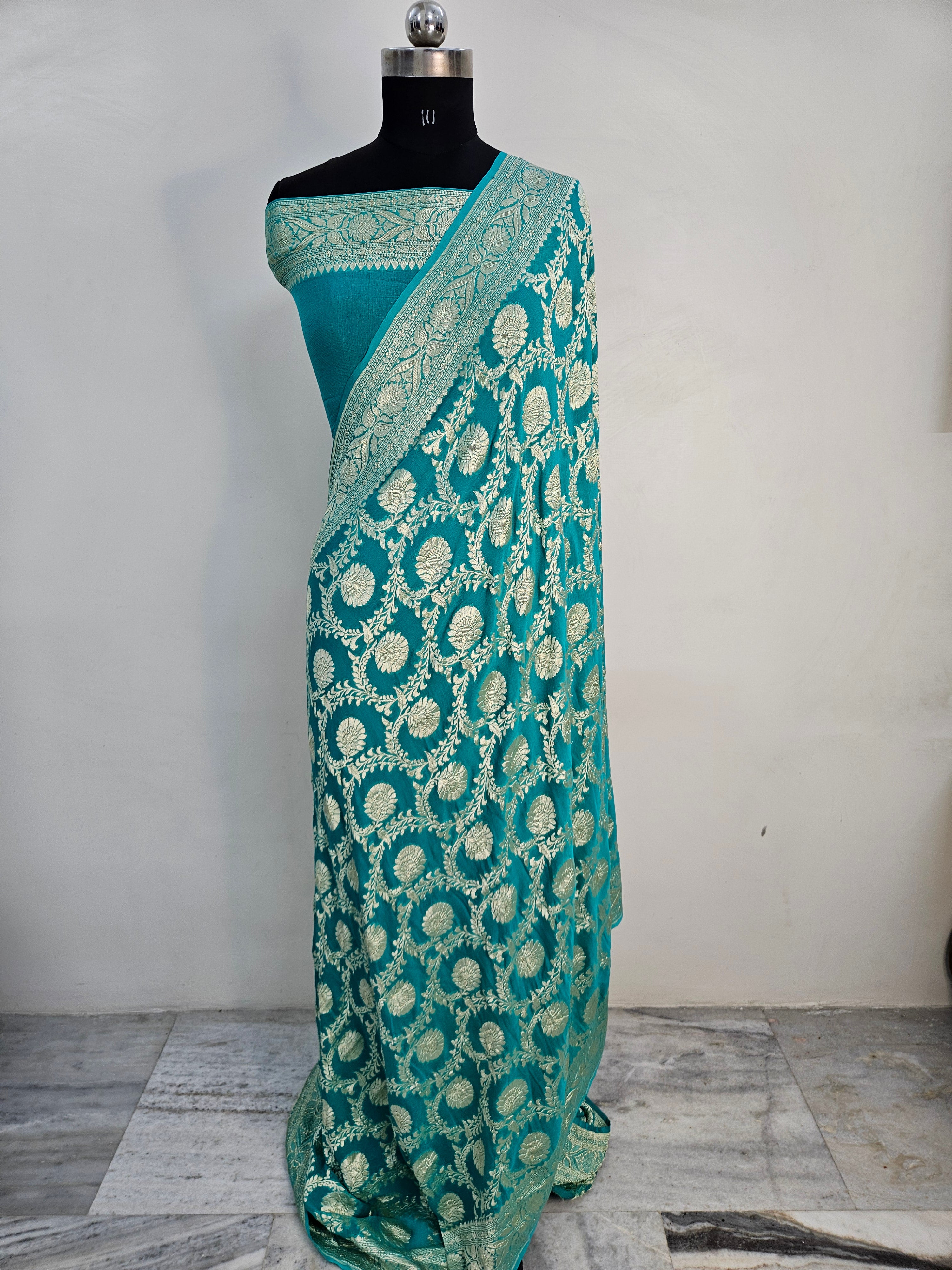 banarasi pure georgette silk woven tested zari saree