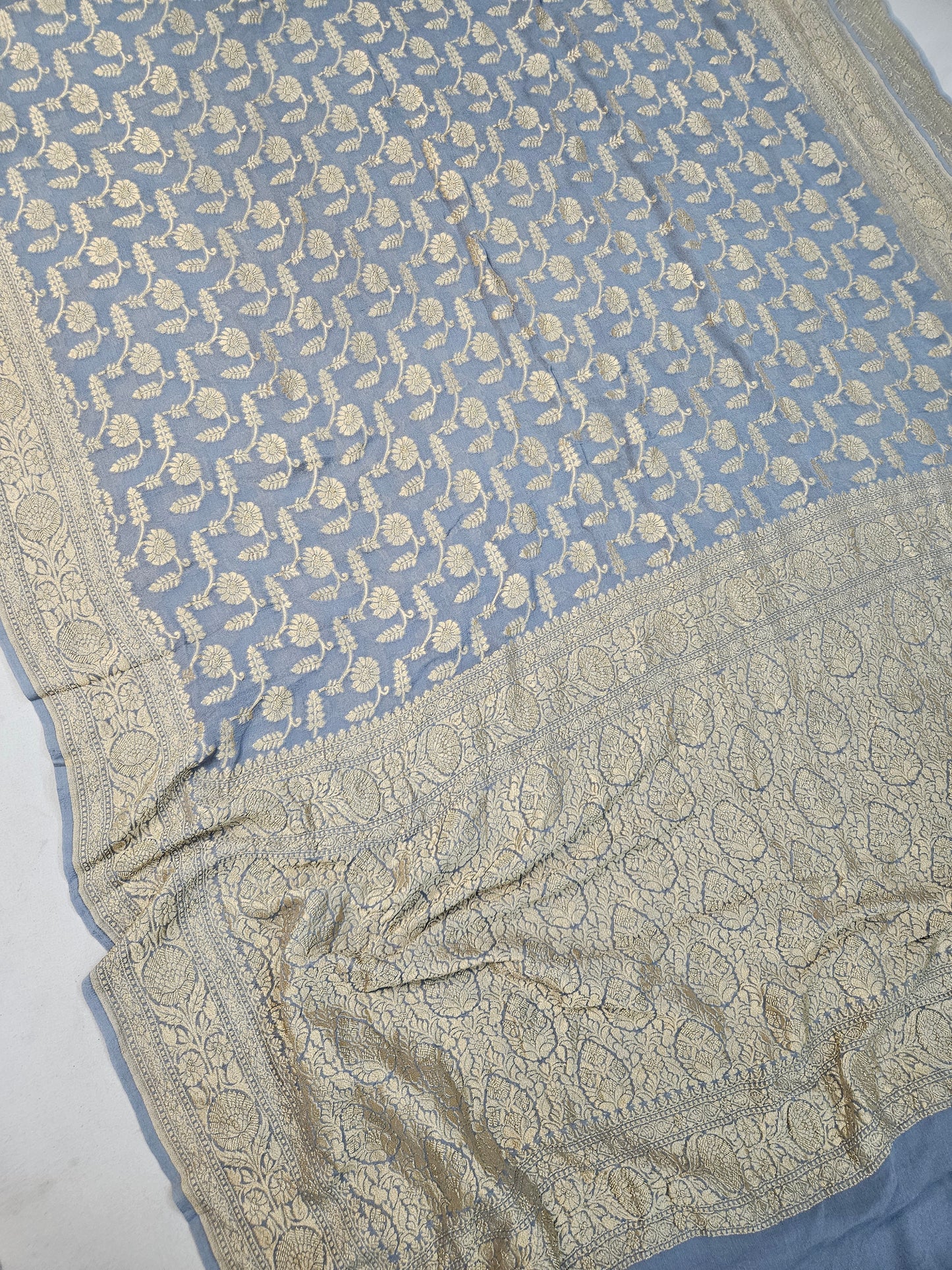 banarasi pure georgette silk woven tested zari saree in Shade of grey