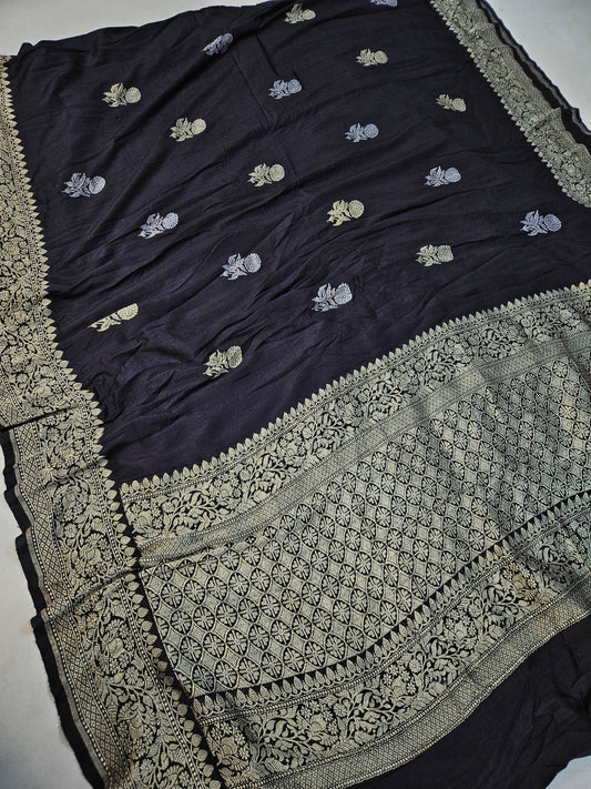handloom pure moonga silk banarasi saree in Black
