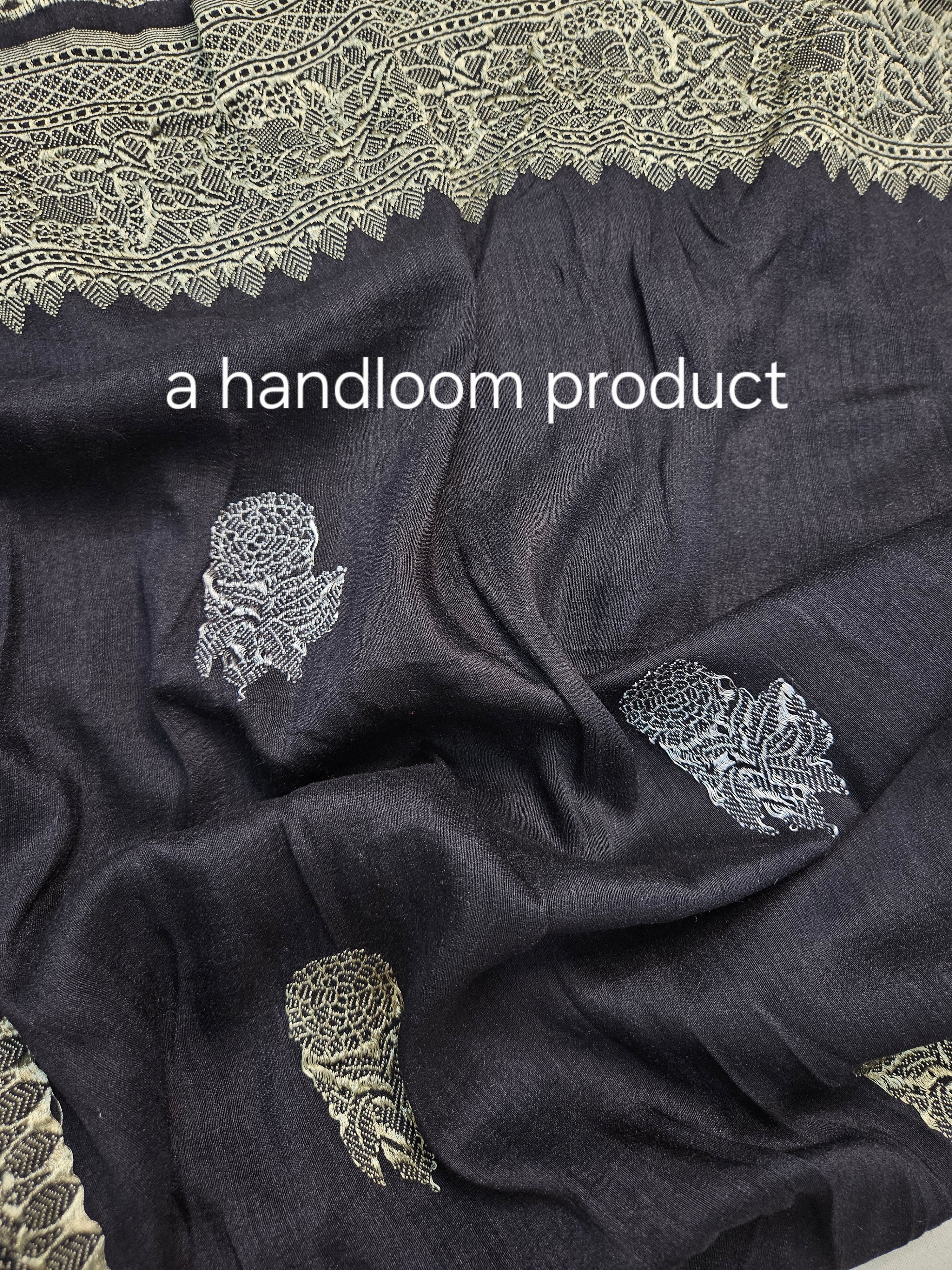 handloom pure moonga silk banarasi saree in Black