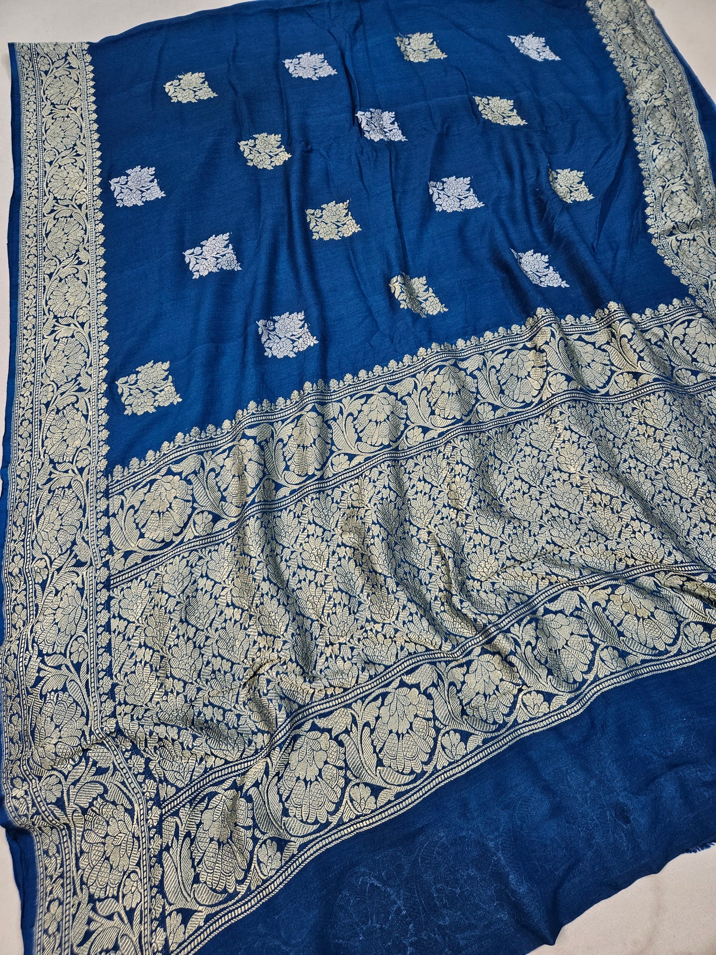 handloom pure moonga silk banarasi saree in Blue