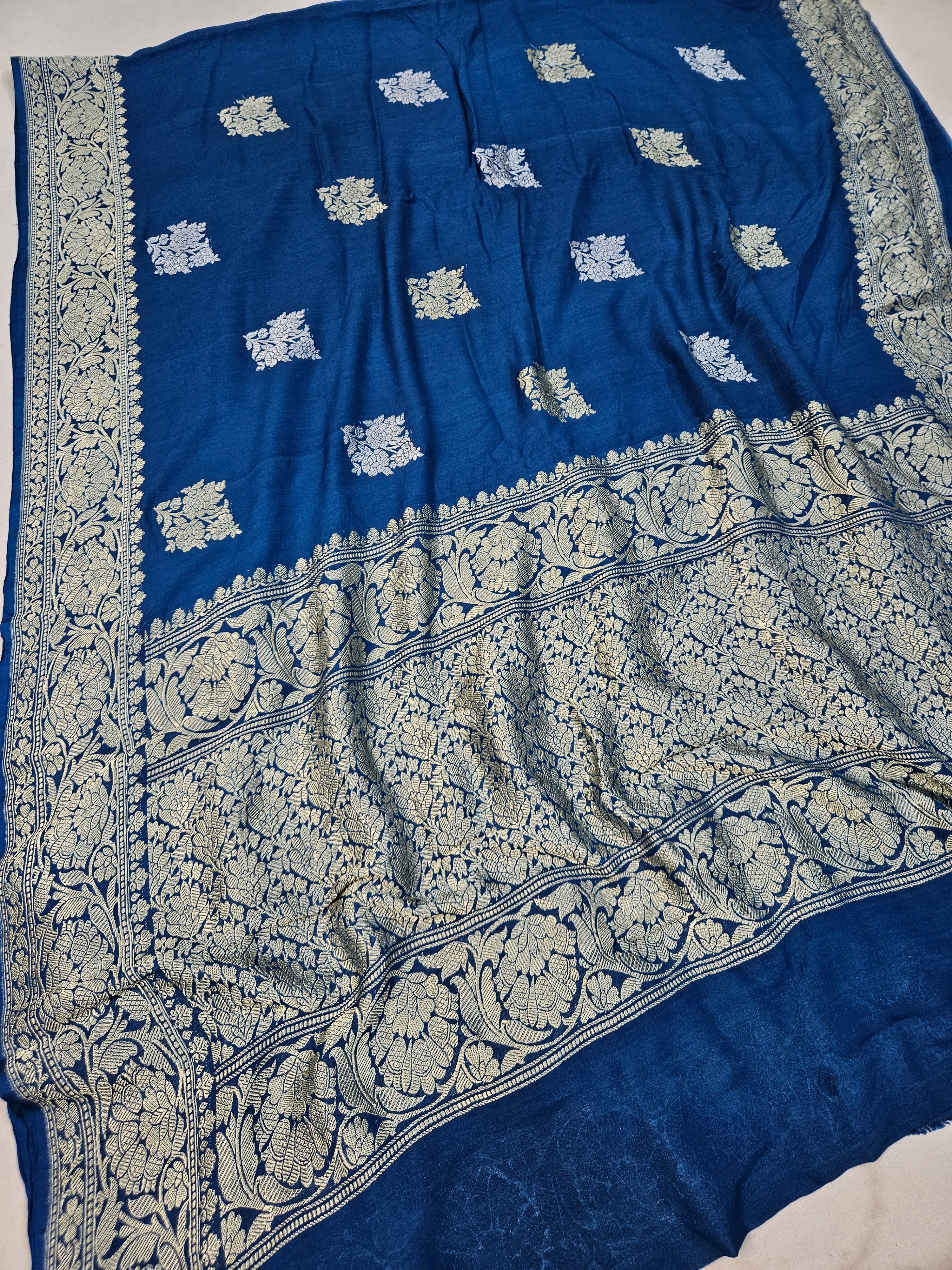 handloom pure moonga silk banarasi saree in Blue
