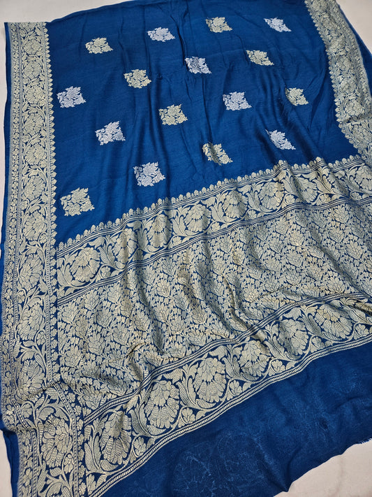 handloom pure moonga silk banarasi saree in Blue