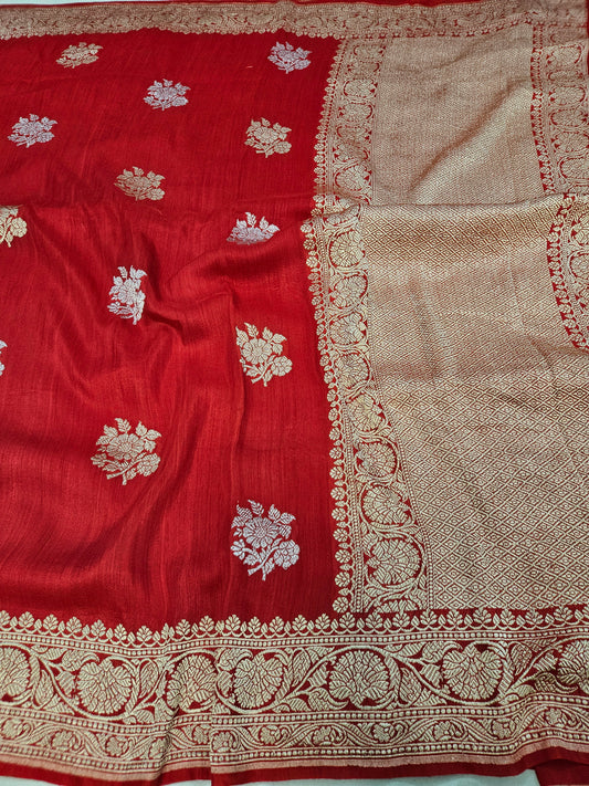 handloom pure moonga silk banarasi saree in Red