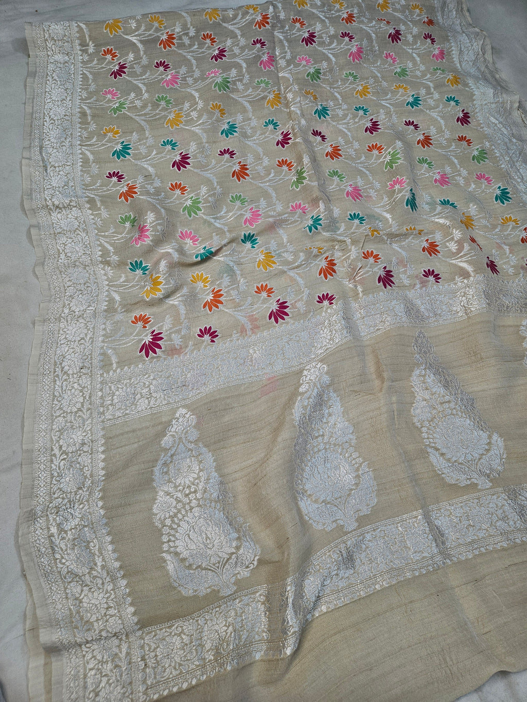 pure natural tussar silk banarasi meena woven saree