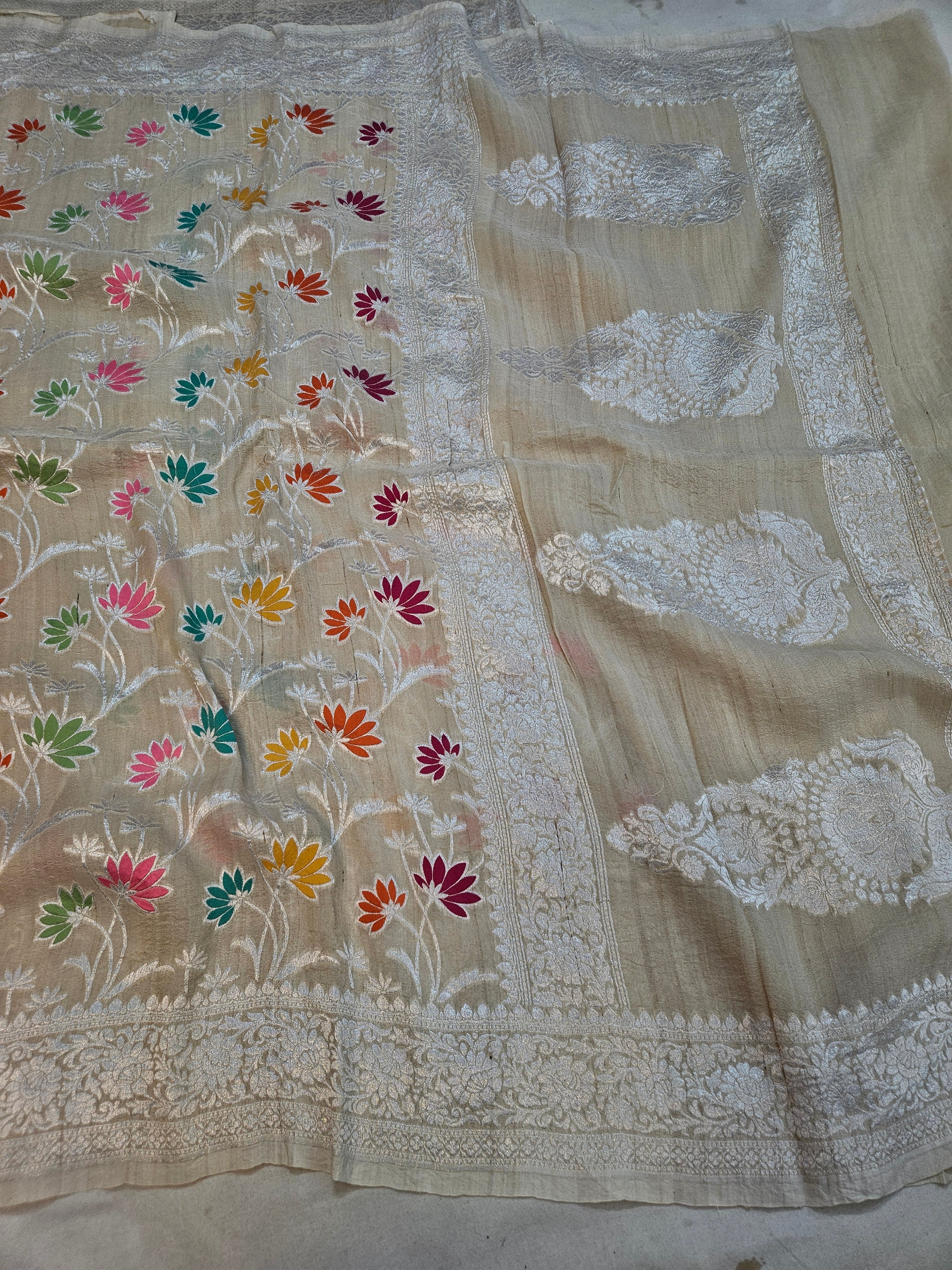 pure natural tussar silk banarasi meena woven saree