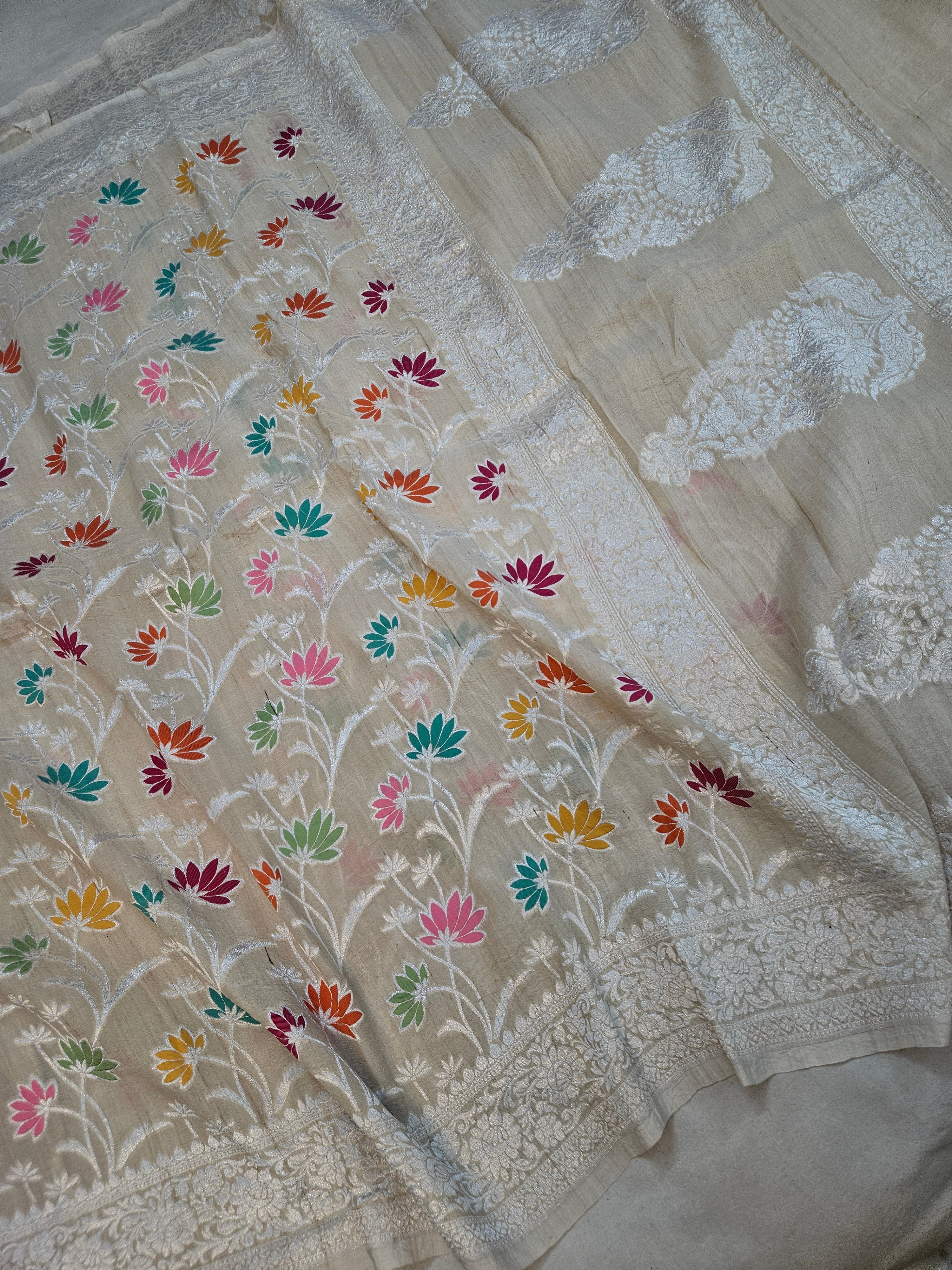 pure natural tussar silk banarasi meena woven saree