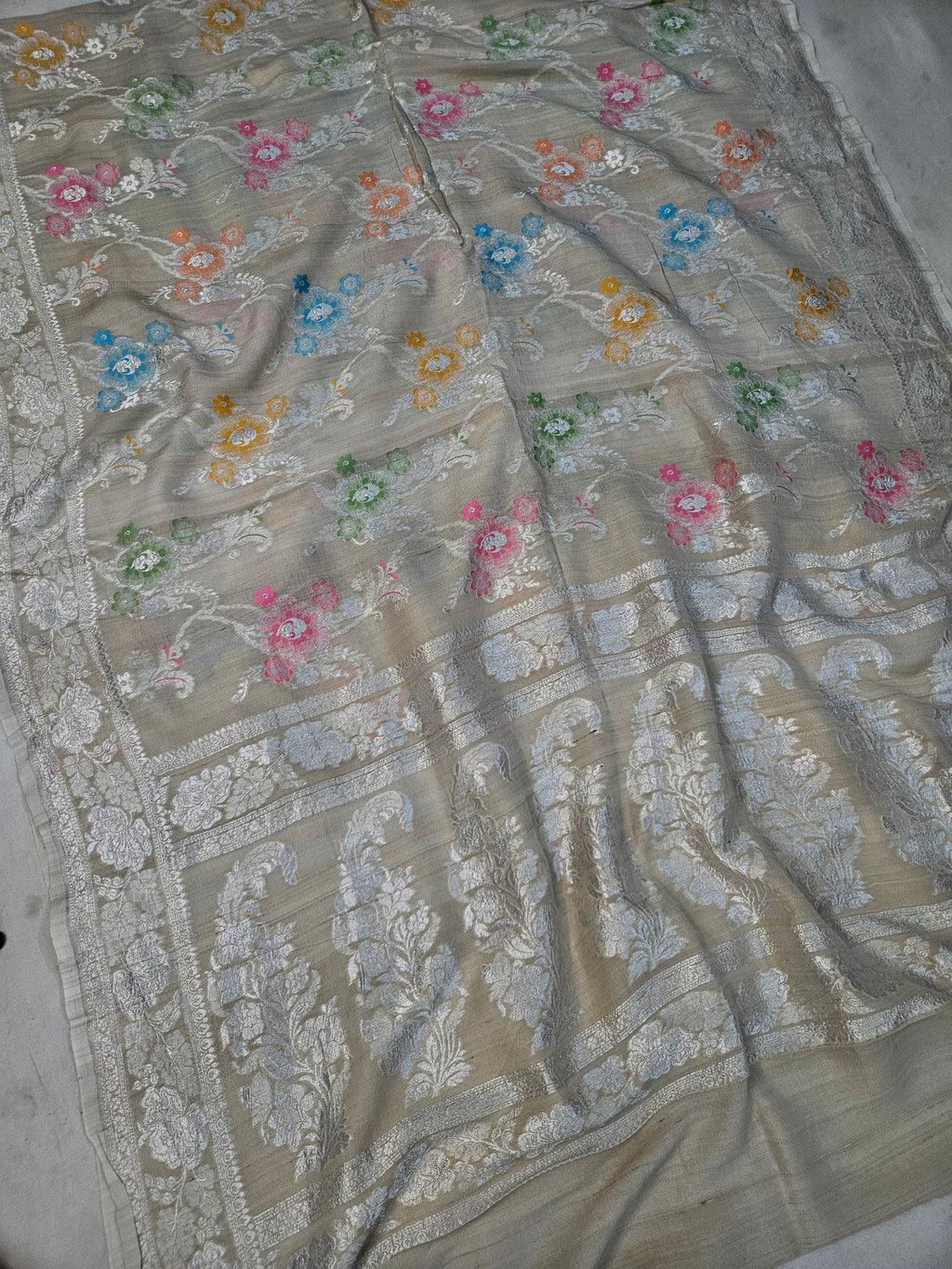 pure natural tussar silk banarasi meena woven saree