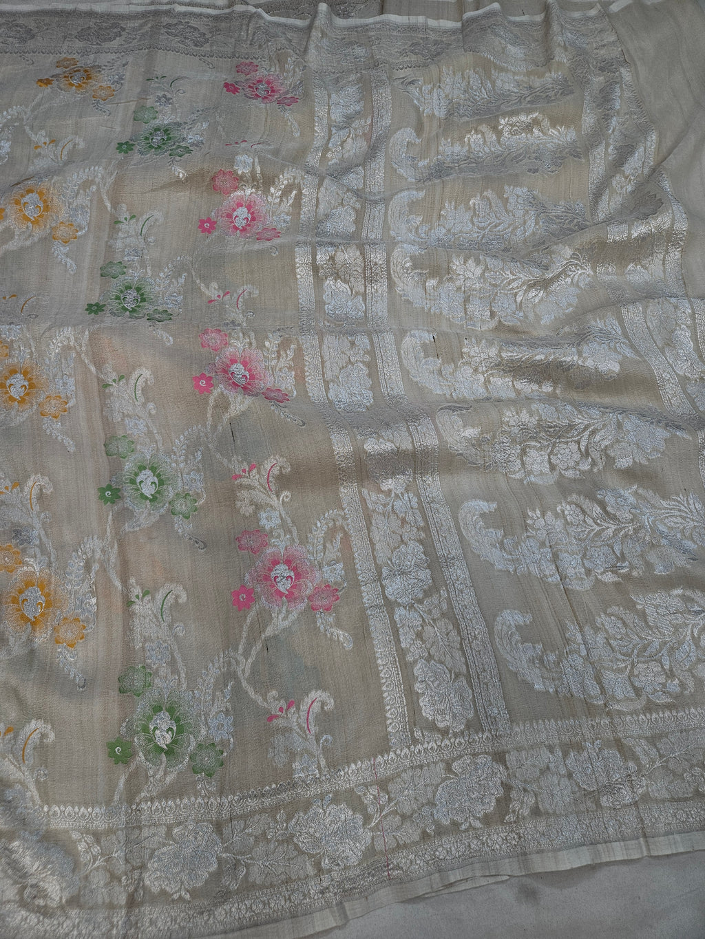 pure natural tussar silk banarasi meena woven saree