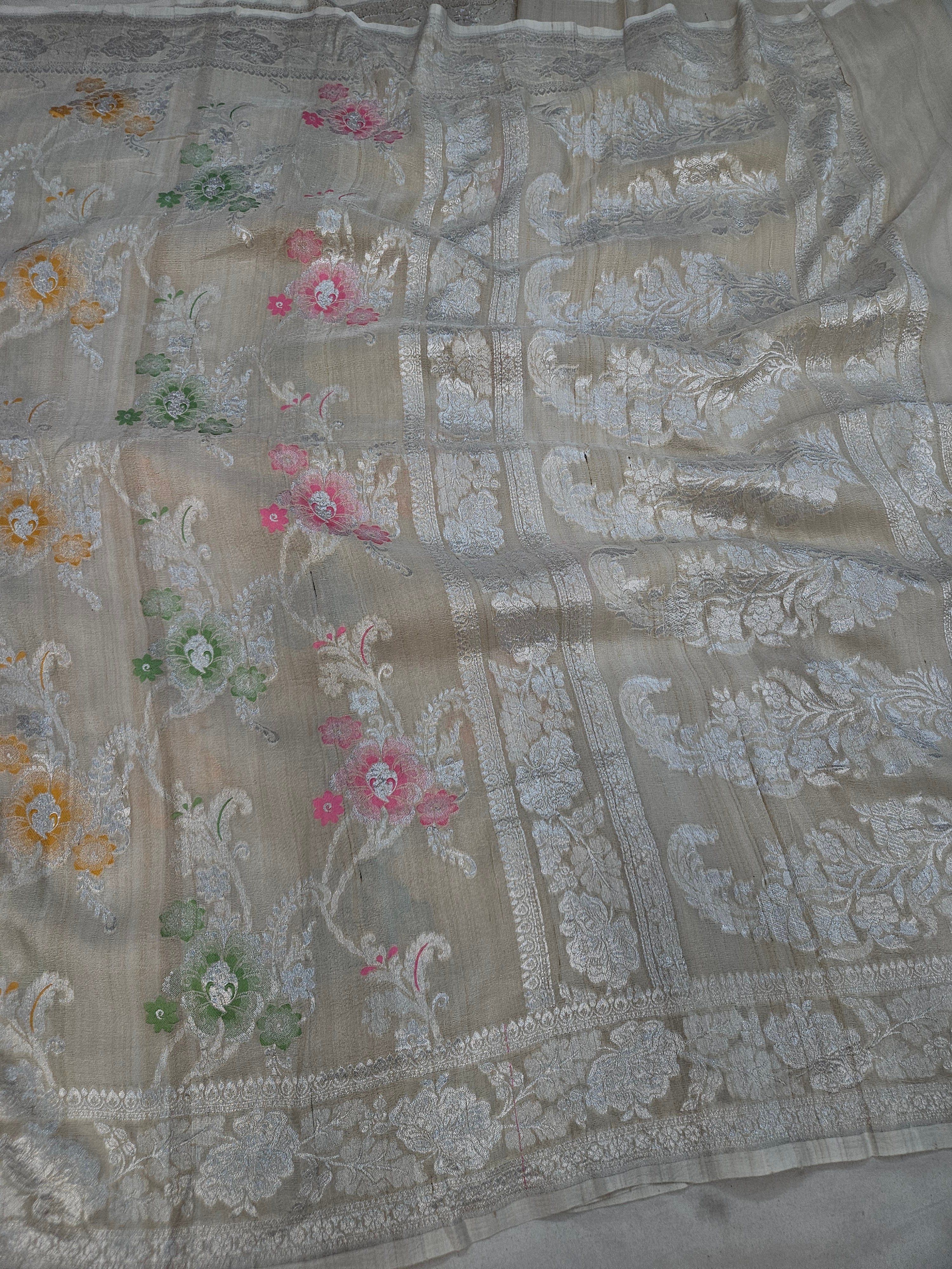 pure natural tussar silk banarasi meena woven saree