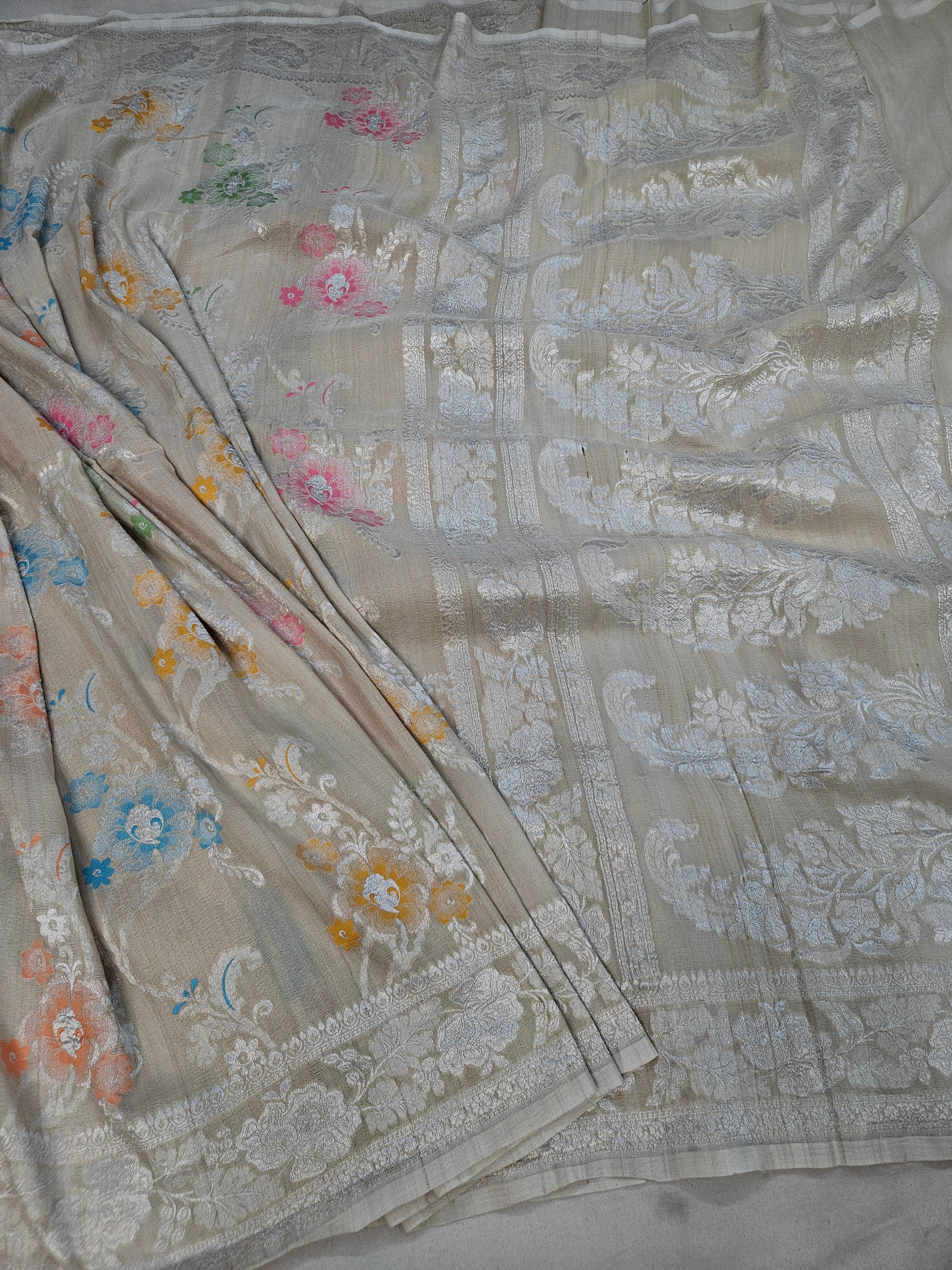 pure natural tussar silk banarasi meena woven saree