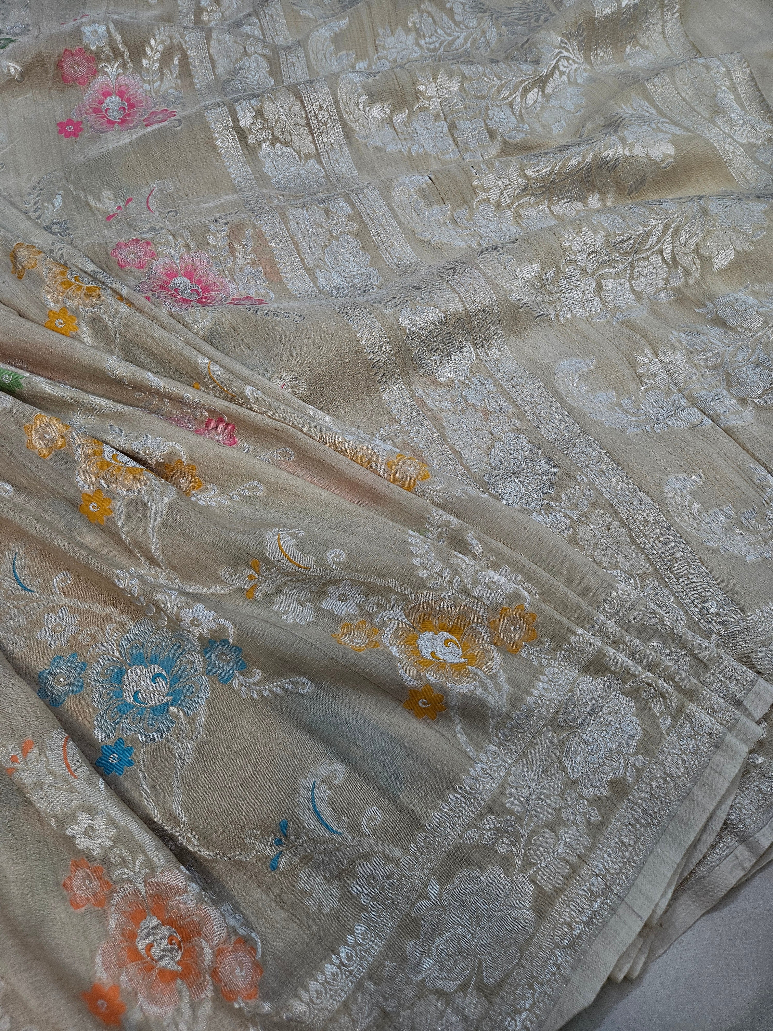 pure natural tussar silk banarasi meena woven saree