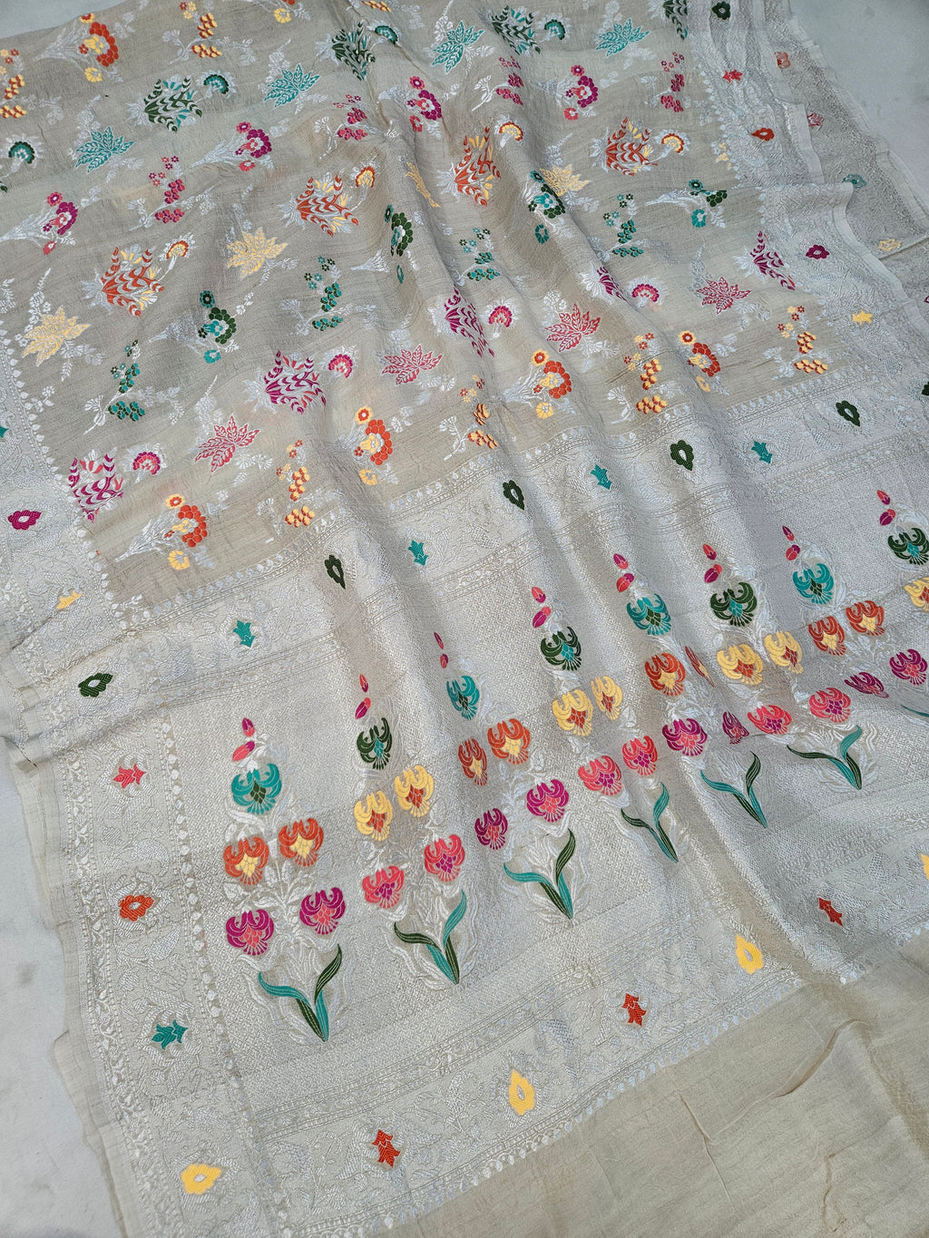 pure tussar silk banarasi meena woven saree in Tussar natural