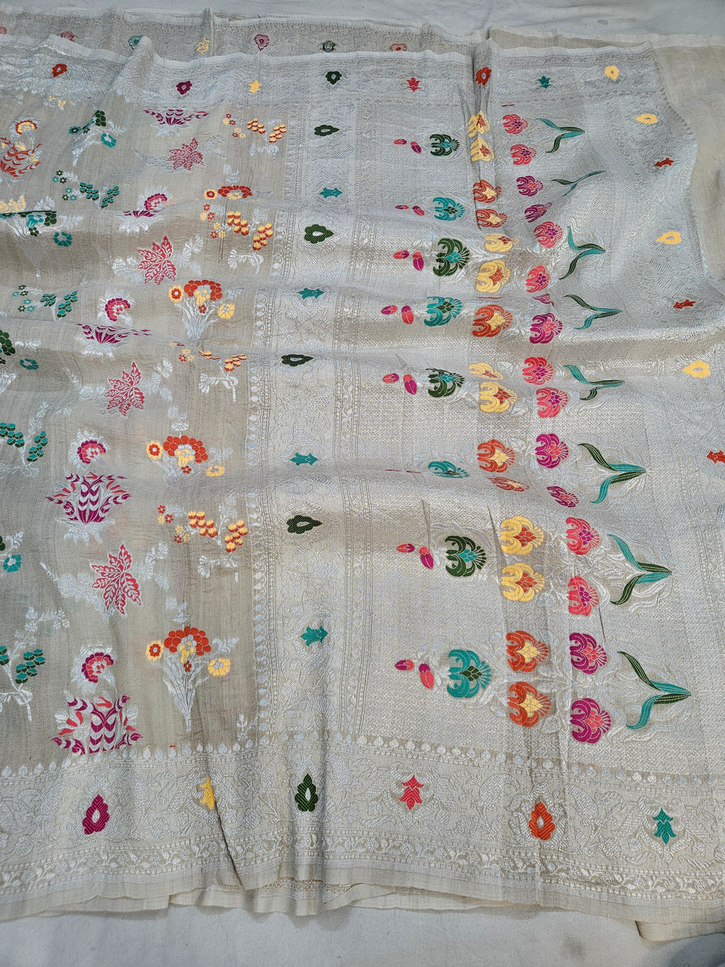 pure tussar silk banarasi meena woven saree in Tussar natural