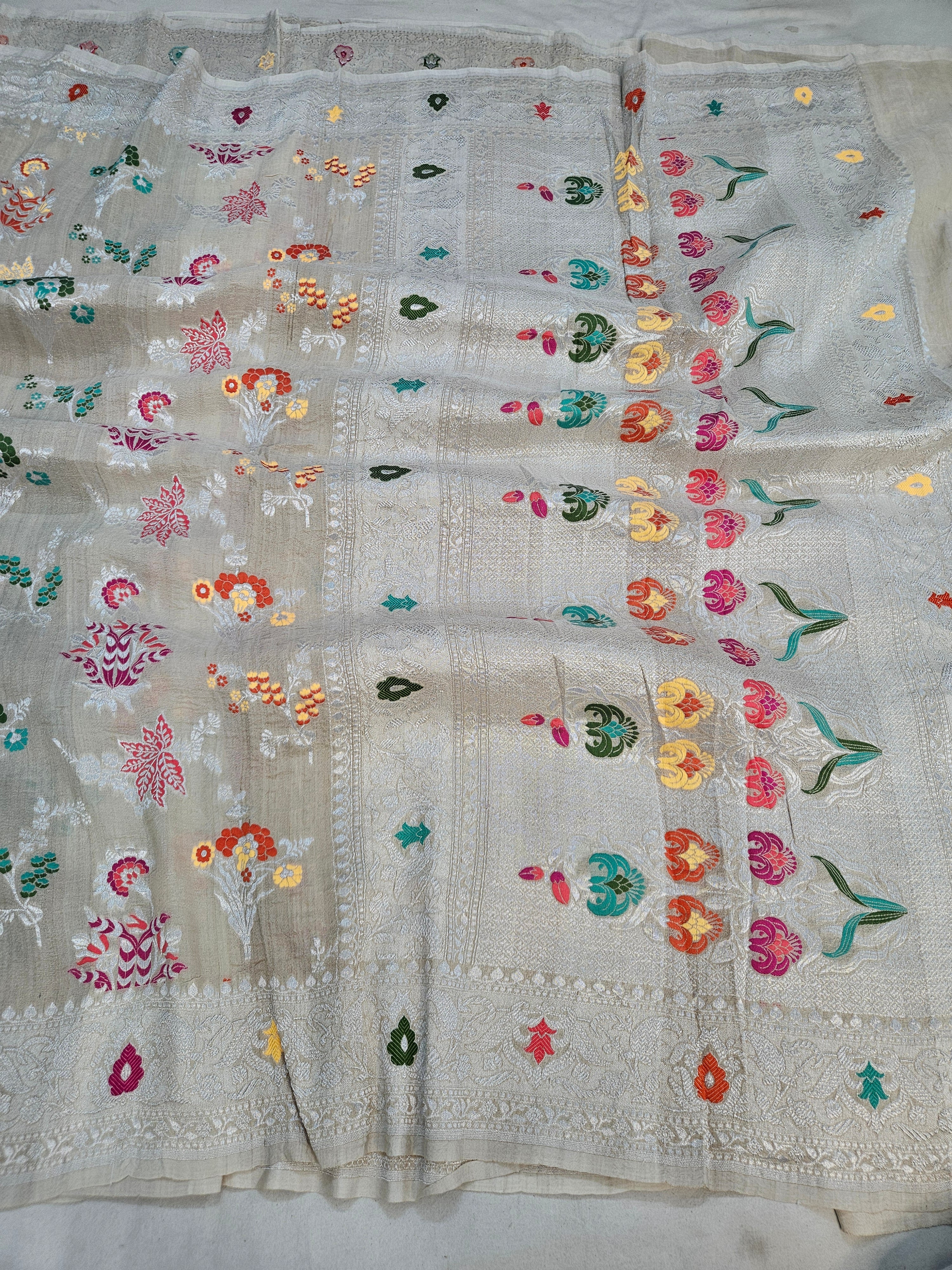 pure tussar silk banarasi meena woven saree in Tussar natural