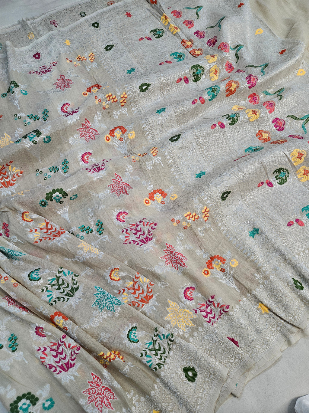 pure tussar silk banarasi meena woven saree in Tussar natural