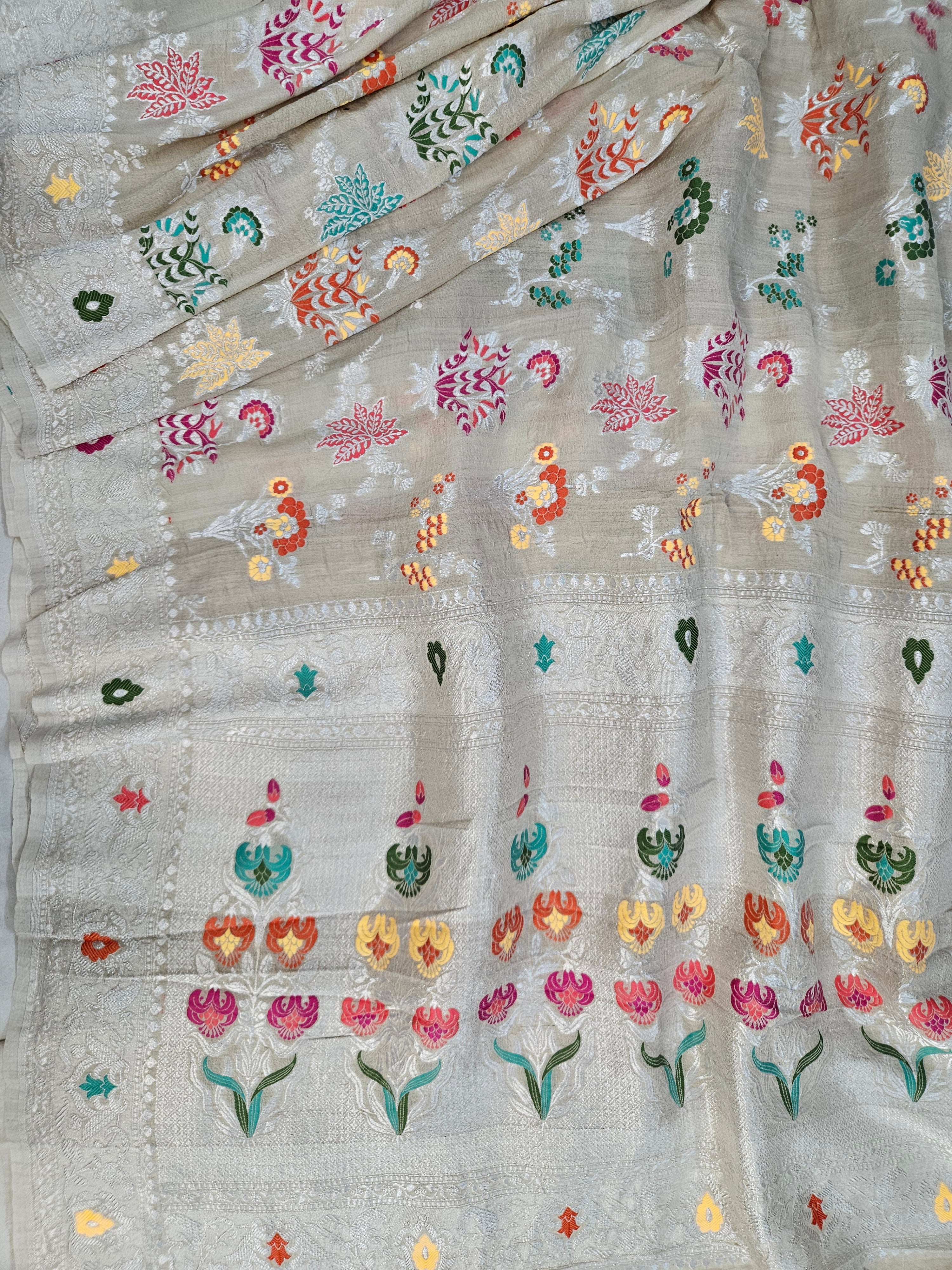 pure tussar silk banarasi meena woven saree in Tussar natural
