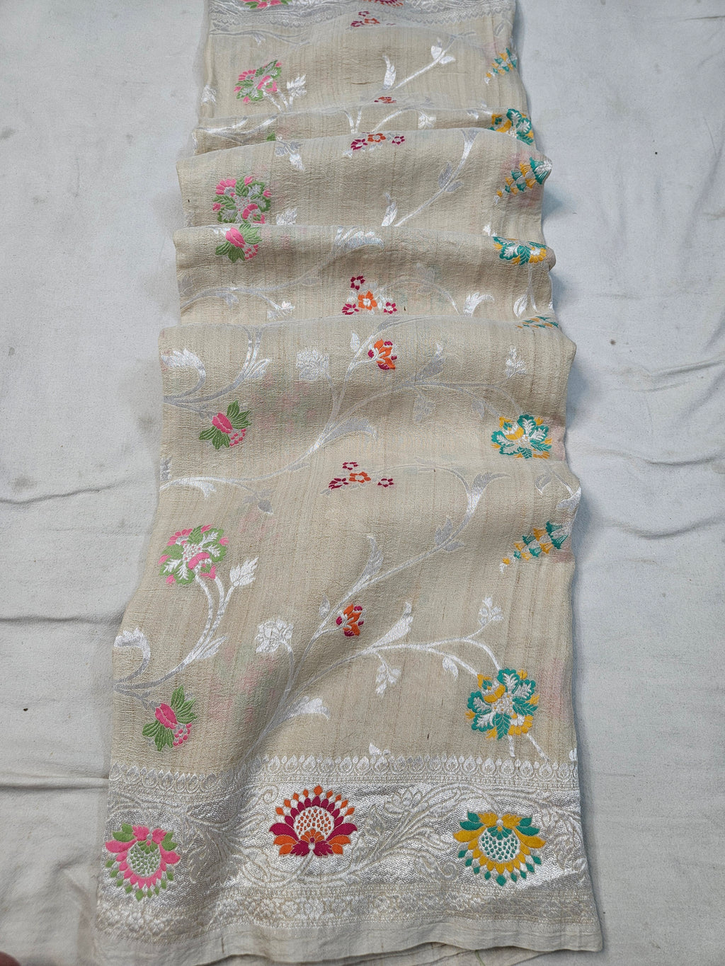 pure tussar silk banarasi meena woven saree in Natural cream 