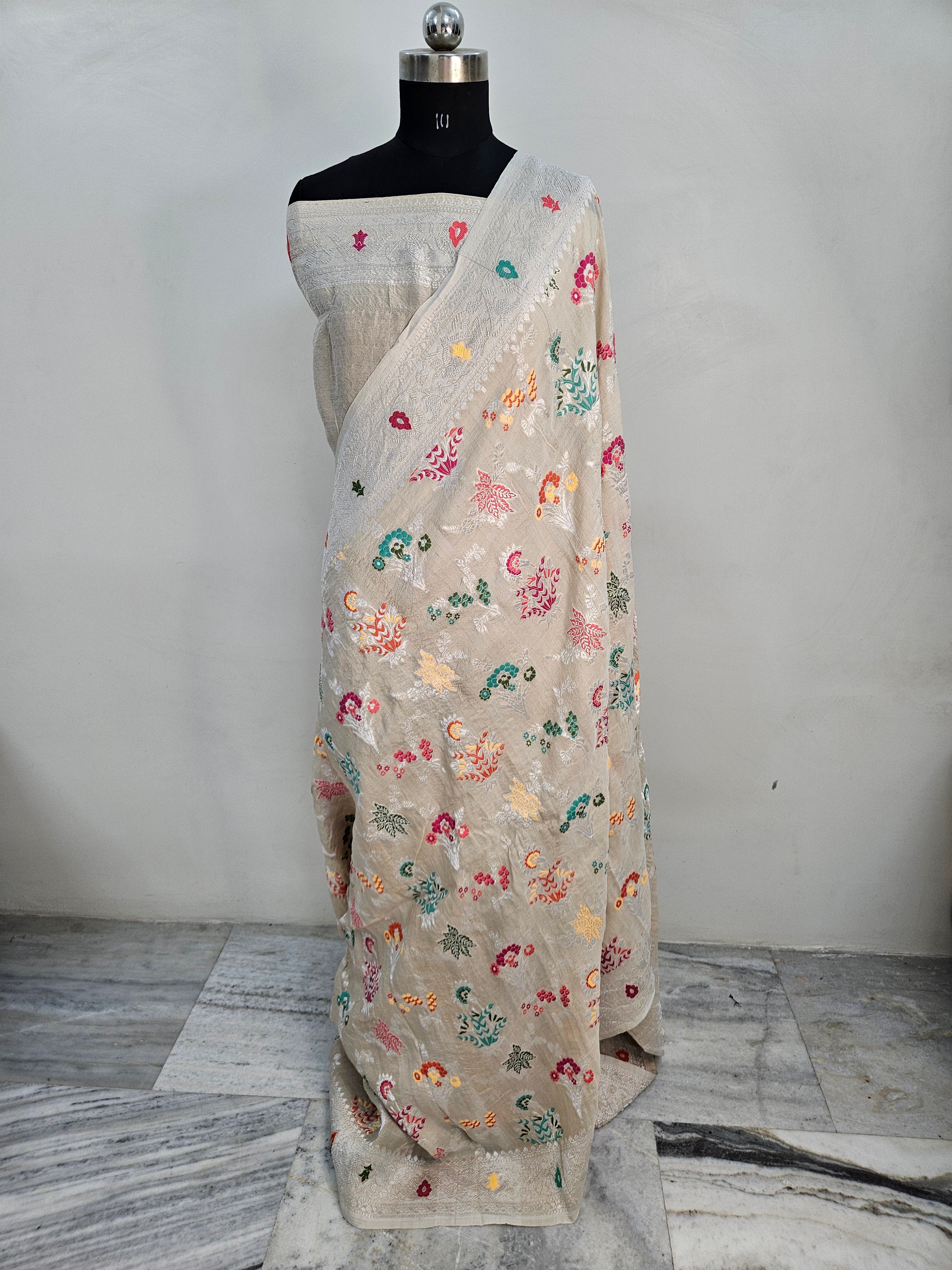 pure tussar silk banarasi meena woven saree in Tussar natural