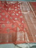 Visocse Georgette Faux Tilfee Buti Weave Royal Peach Banarasi Saree