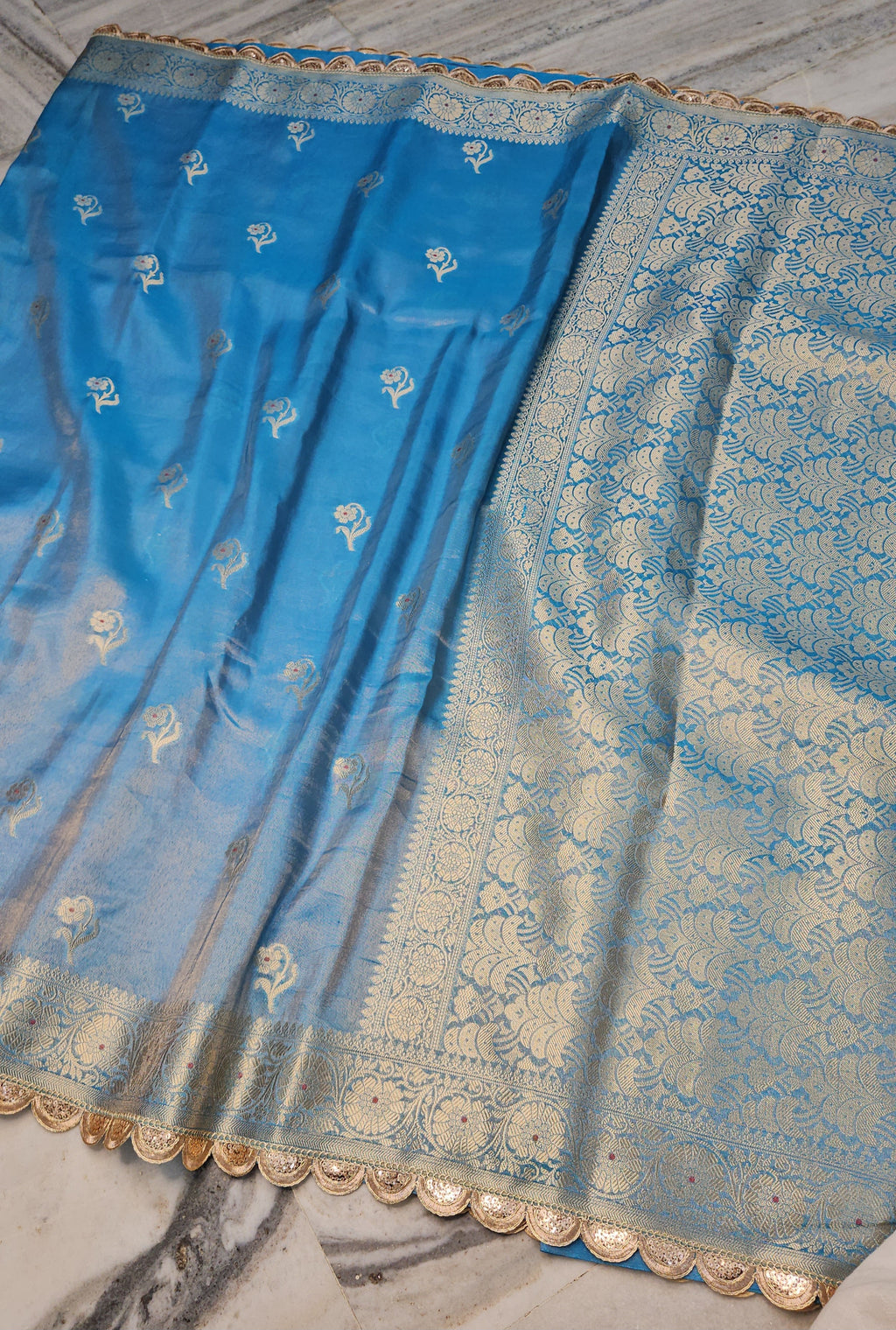 Firozi Blue Rajkumari Tissue Banarasi Silky Riwaayat faux Saree