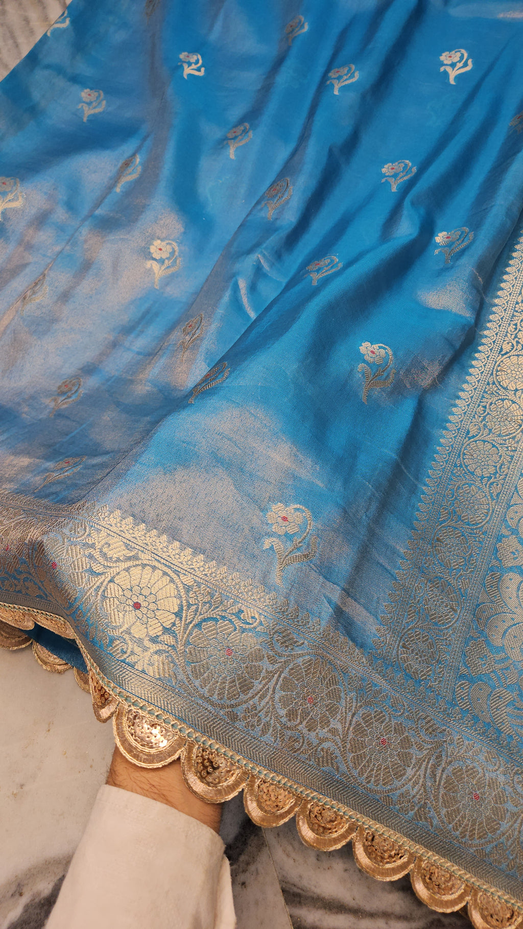 Firozi Blue Rajkumari Tissue Banarasi Silky Riwaayat faux Saree