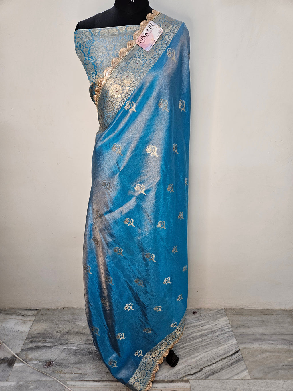 Firozi Blue Rajkumari Tissue Banarasi Silky Riwaayat faux Saree