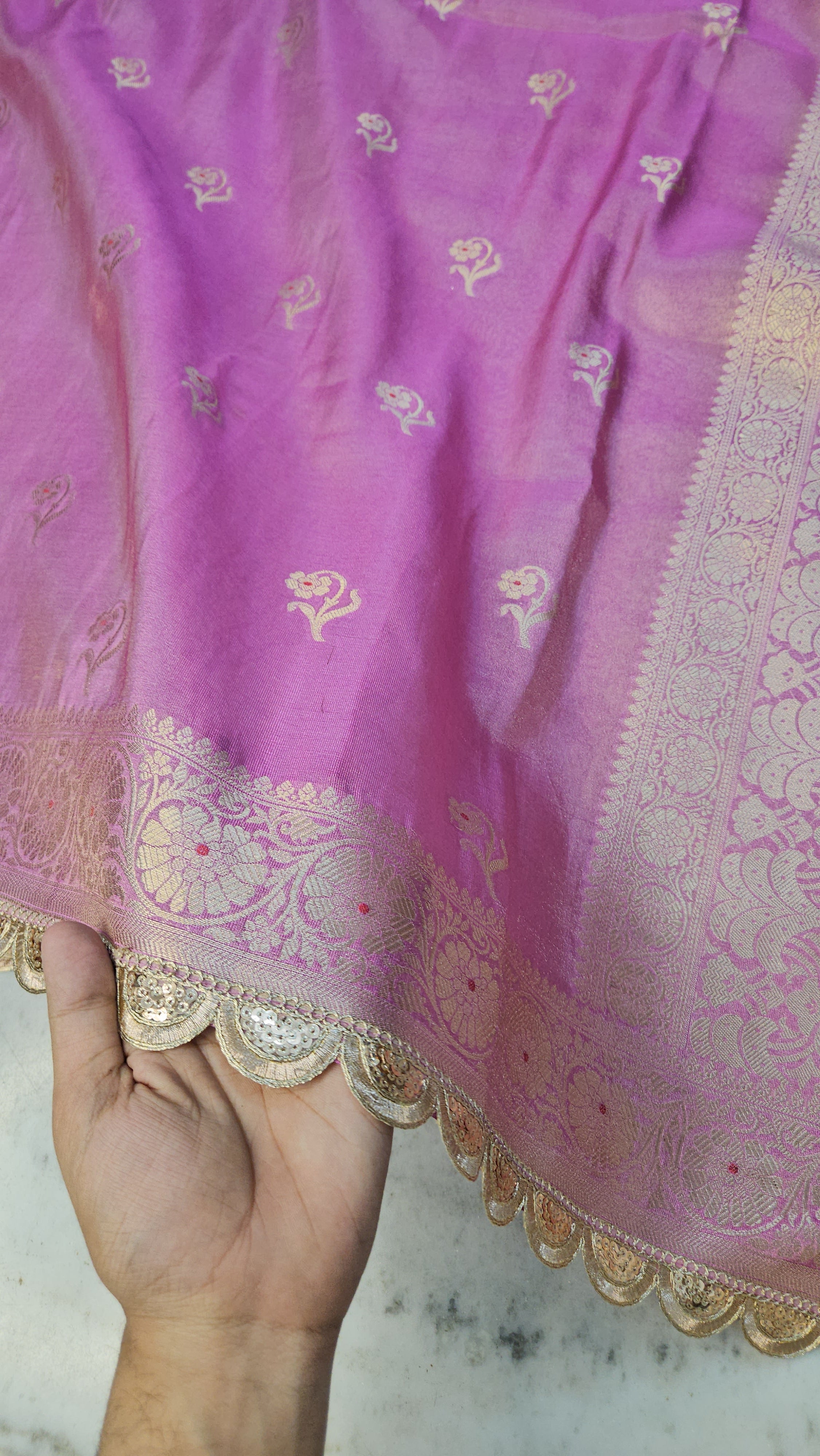 Iconic Pink Riwayat Tissue Banarasi Silky Rajkumari Lace Faux Saree