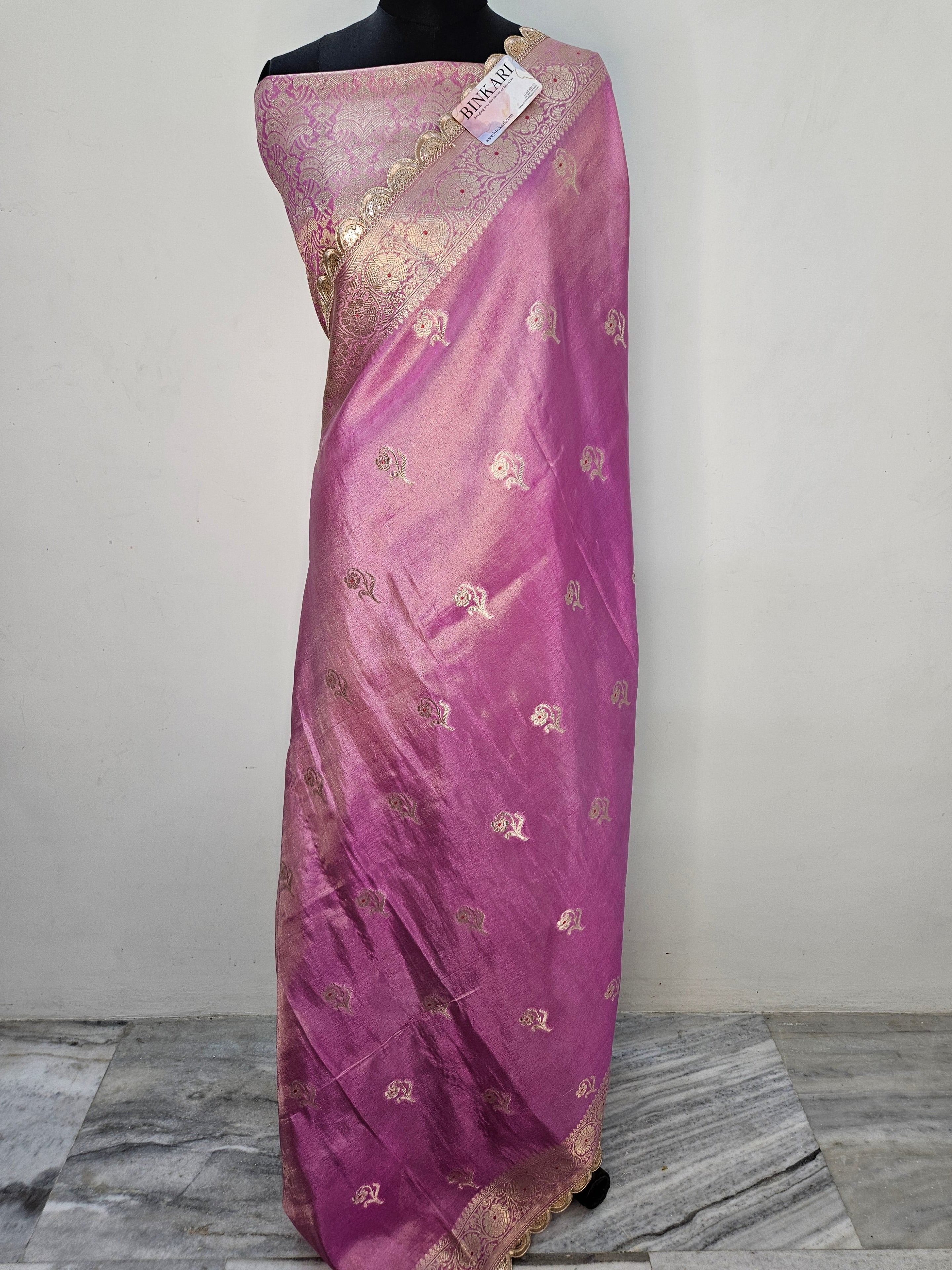 Iconic Pink Riwayat Tissue Banarasi Silky Rajkumari Lace Faux Saree