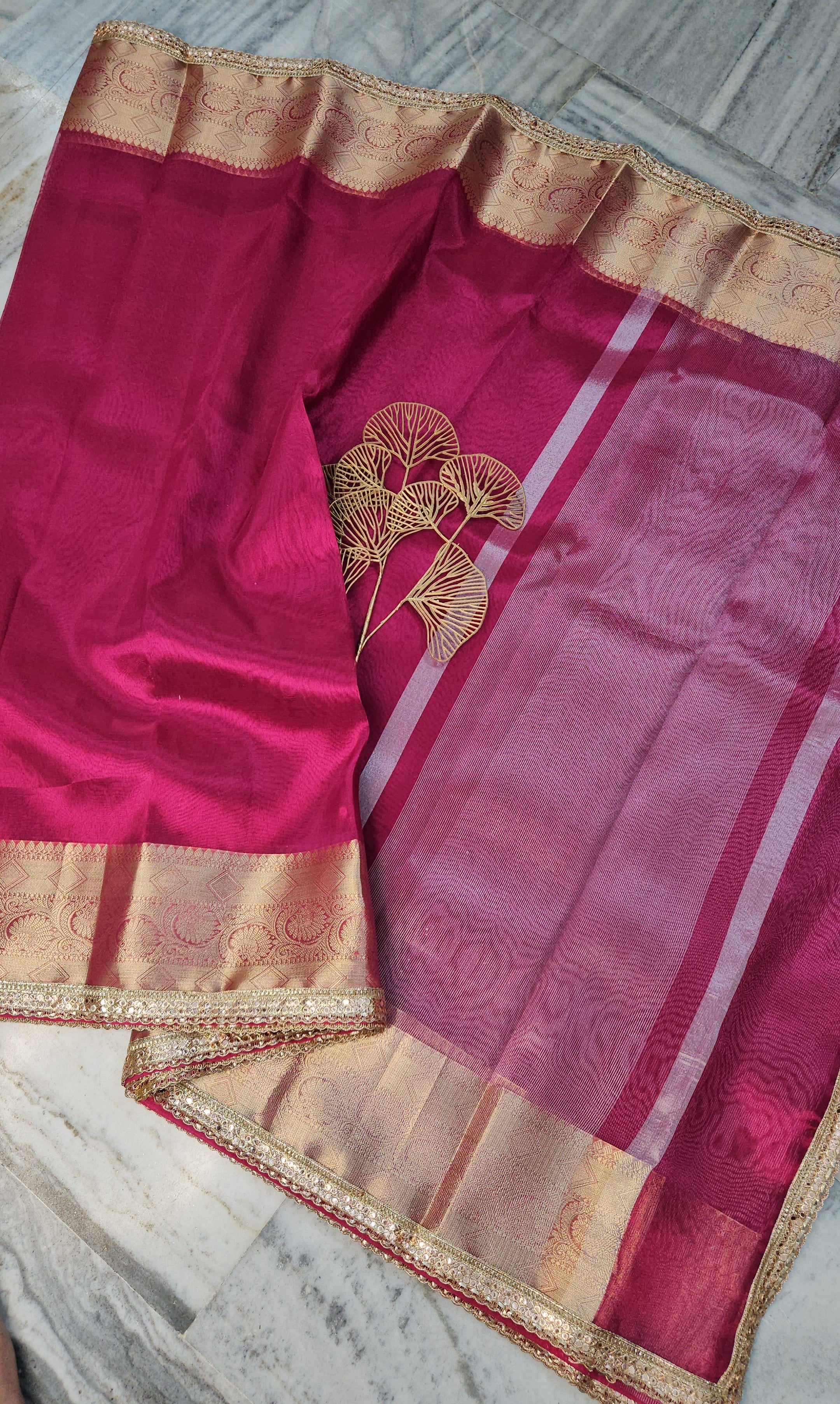 Rajkumari premium tissue faux mirror lace work Banarasi Saree