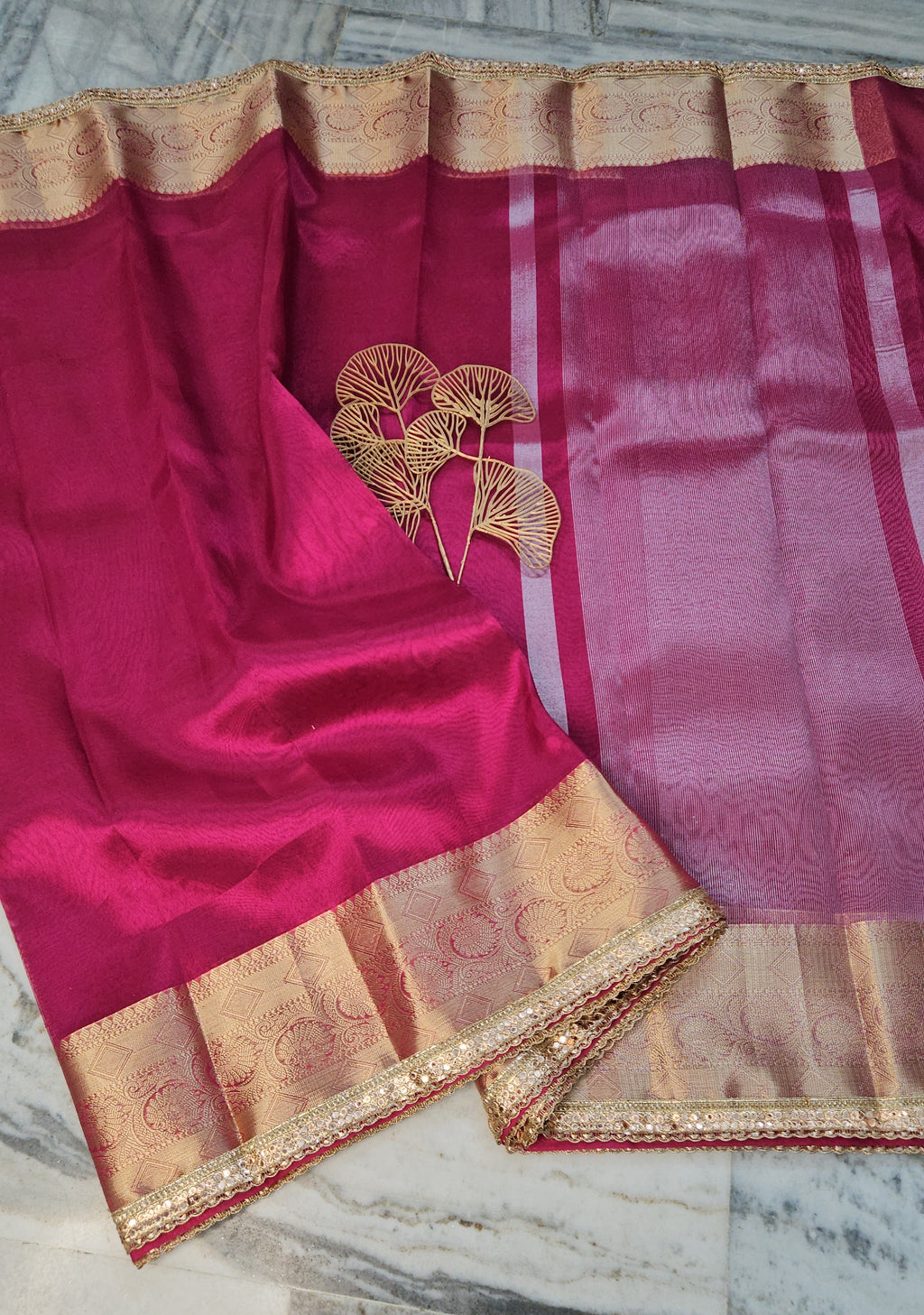 Rajkumari premium tissue faux mirror lace work Banarasi Saree