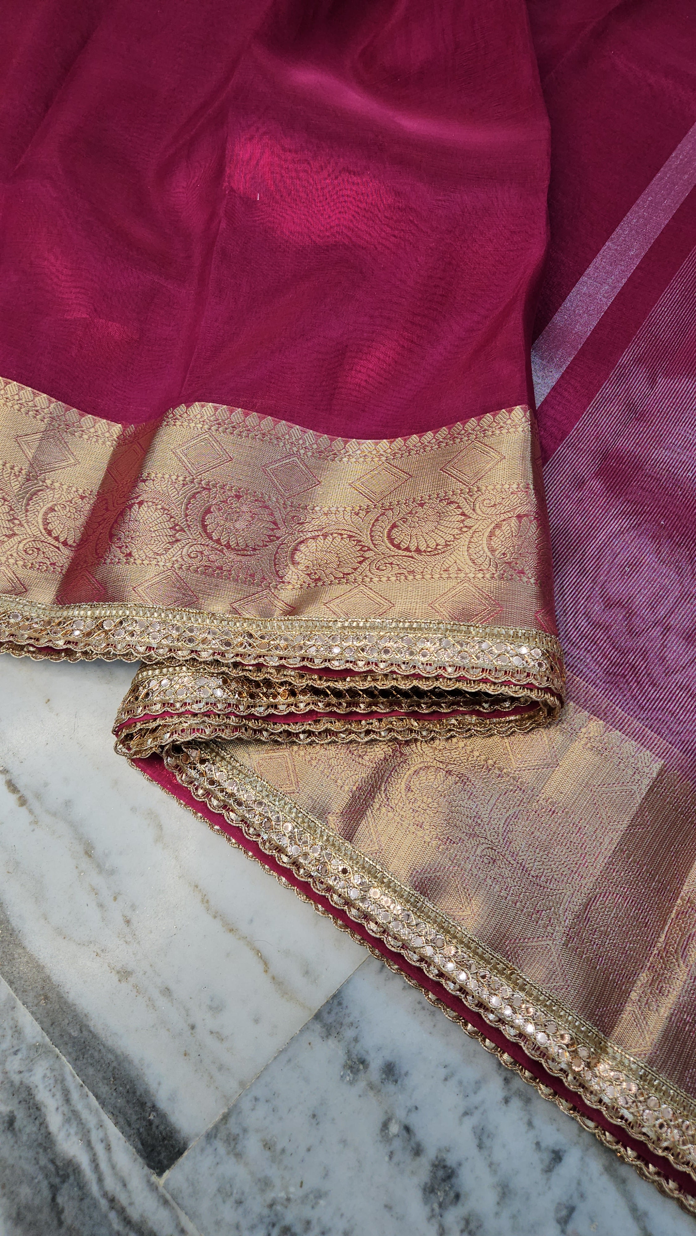 Rajkumari premium tissue faux mirror lace work Banarasi Saree