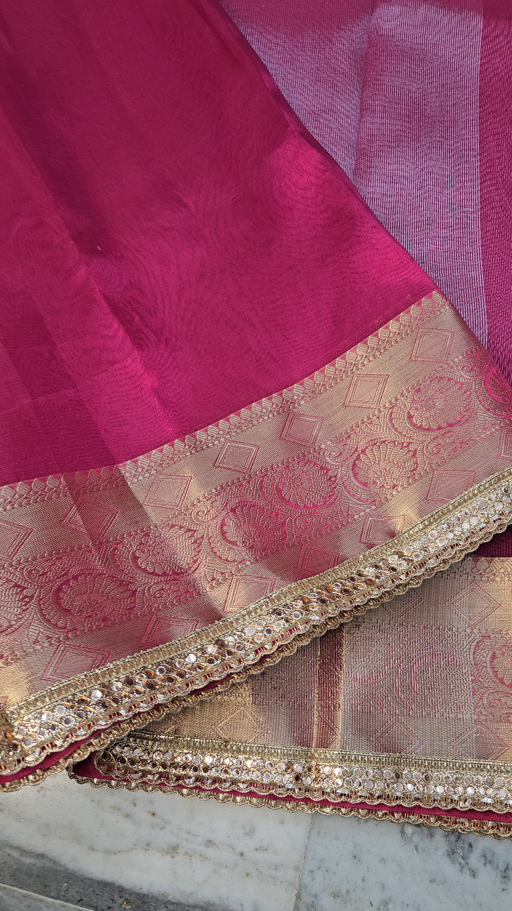 Rajkumari premium tissue faux mirror lace work Banarasi Saree