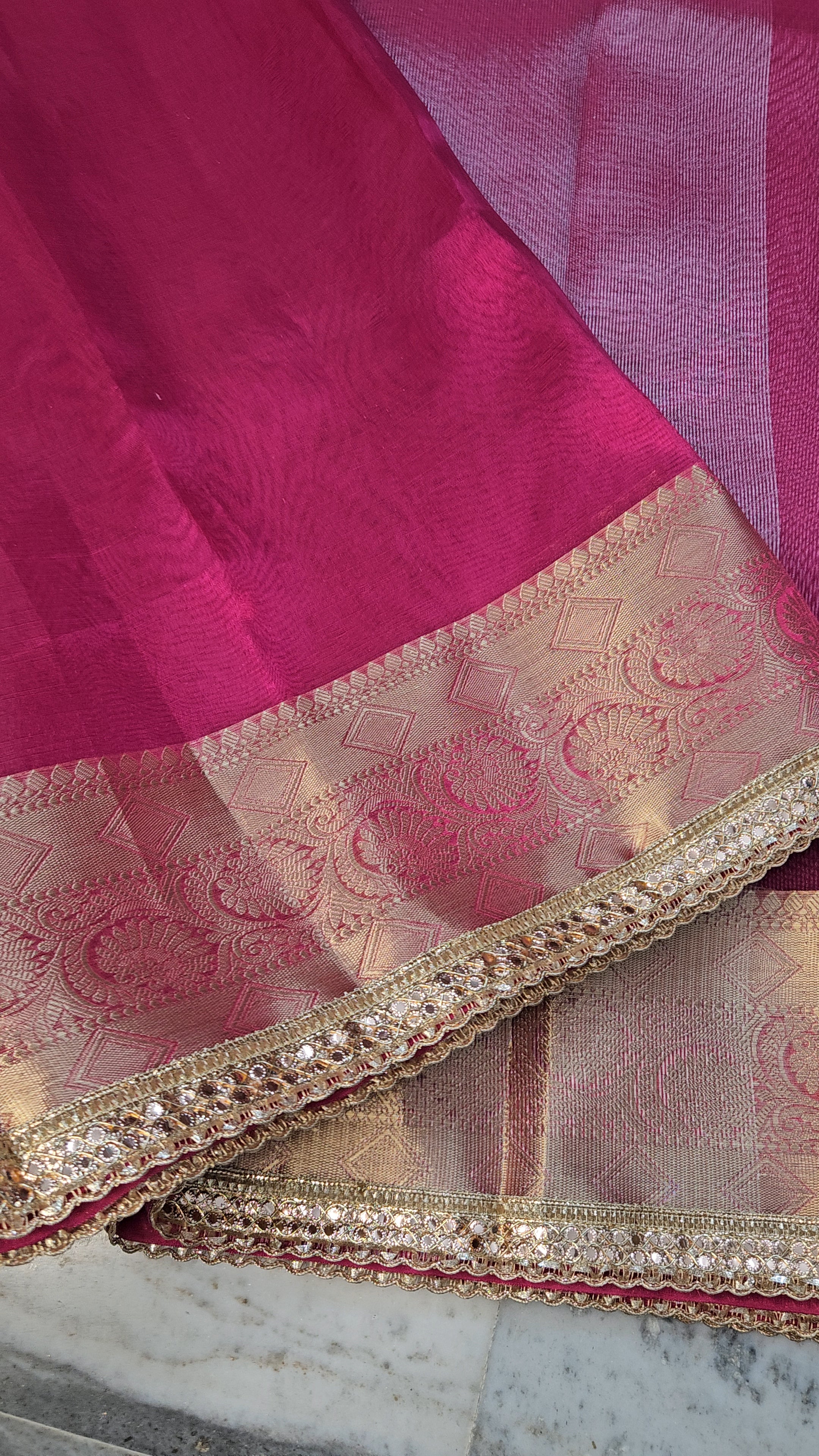 Rajkumari premium tissue faux mirror lace work Banarasi Saree