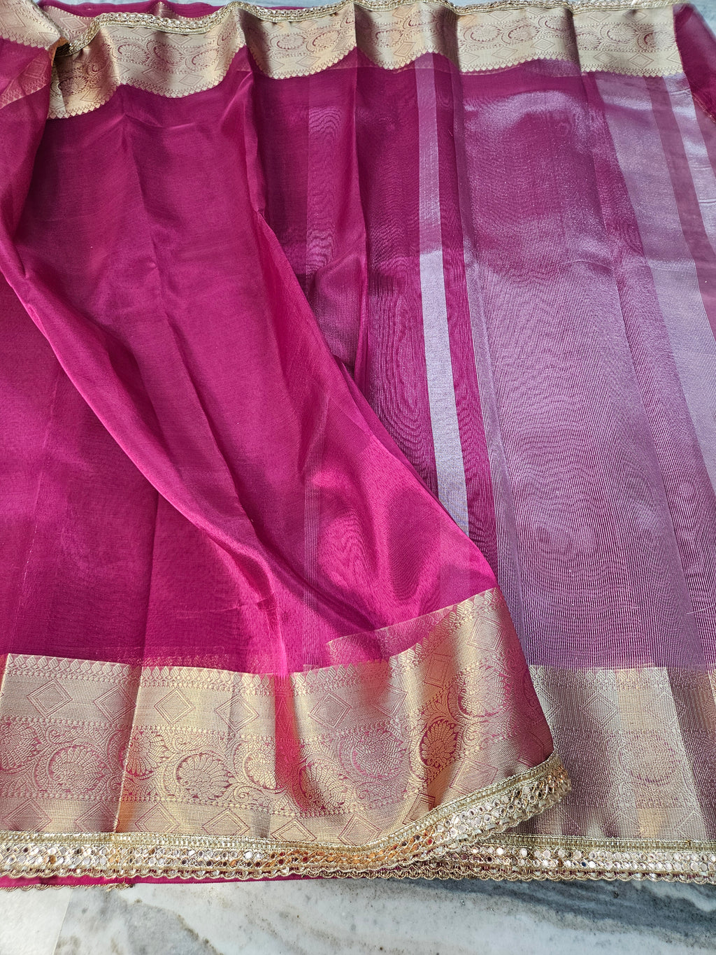 Rajkumari premium tissue faux mirror lace work Banarasi Saree