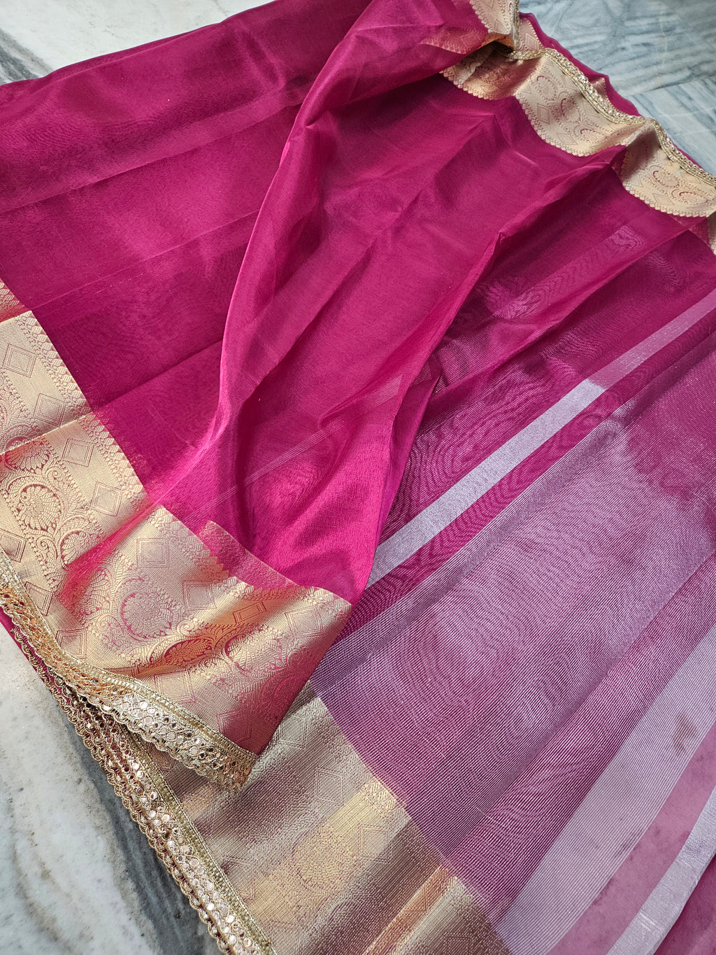 Rajkumari premium tissue faux mirror lace work Banarasi Saree