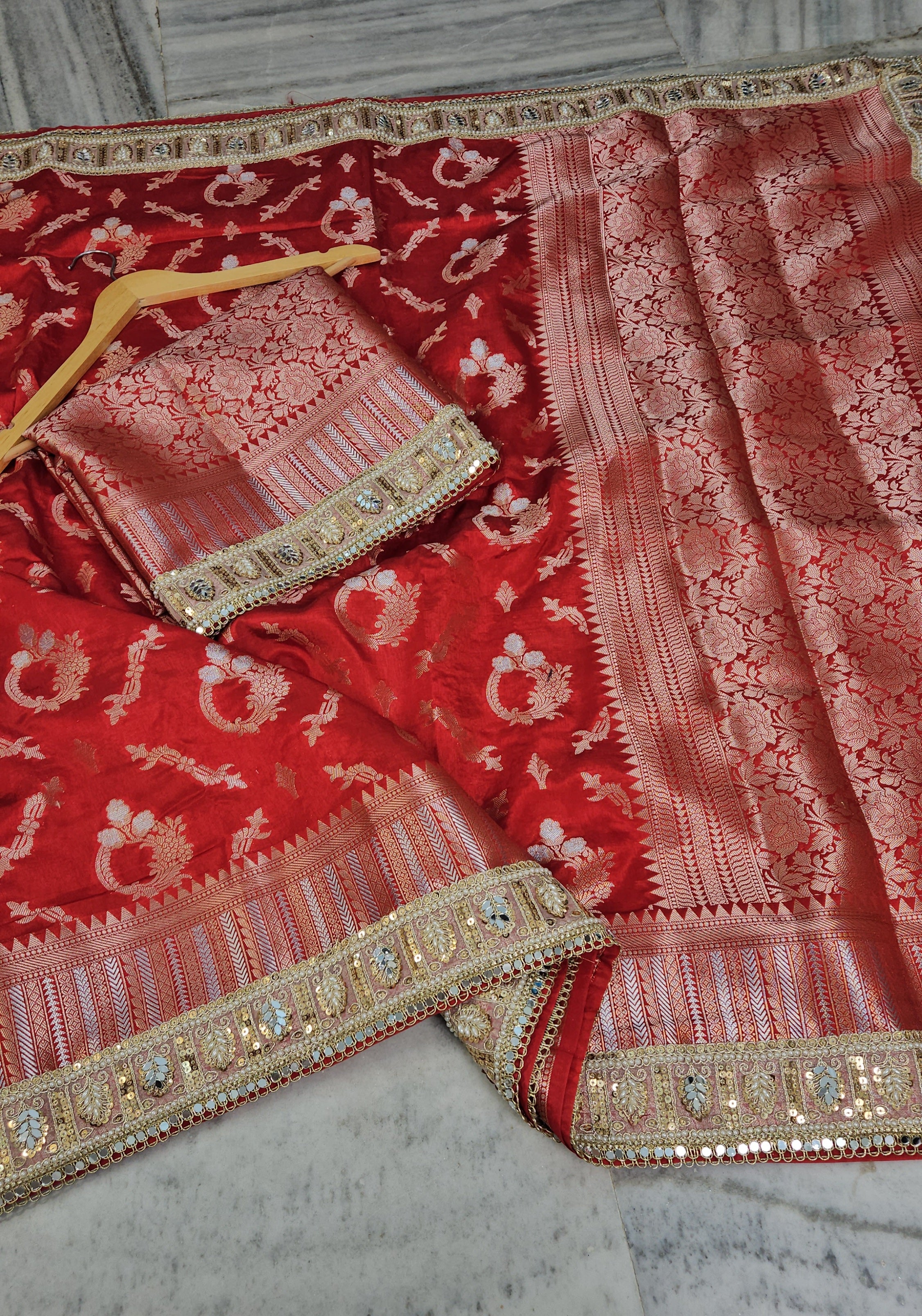 Rajwada katans faux Nazakat mirror lace work Banarasi Saree