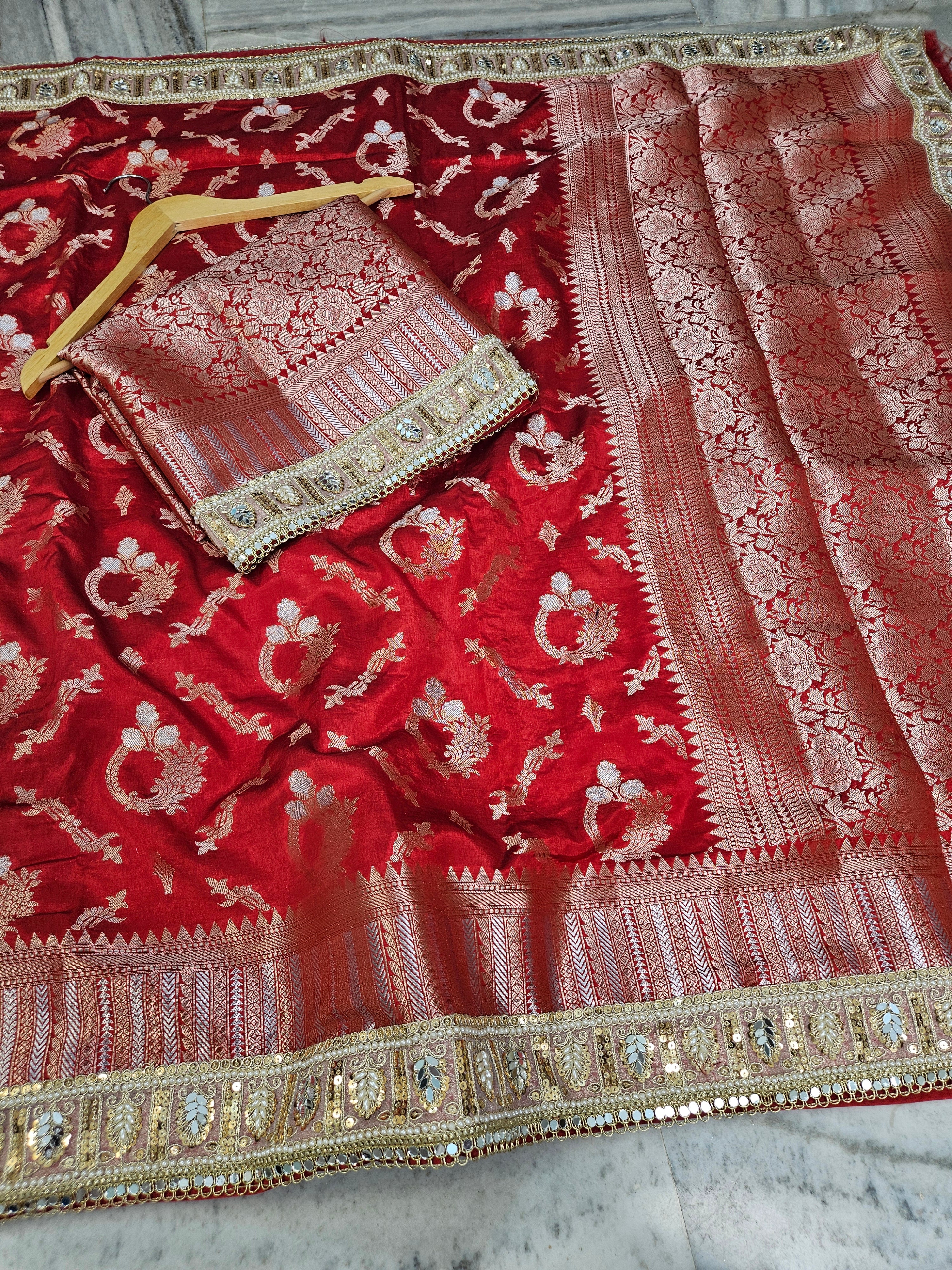 Rajwada katans faux Nazakat mirror lace work Banarasi Saree
