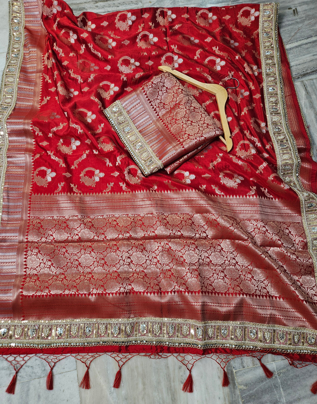 Rajwada katans faux Nazakat mirror lace work Banarasi Saree