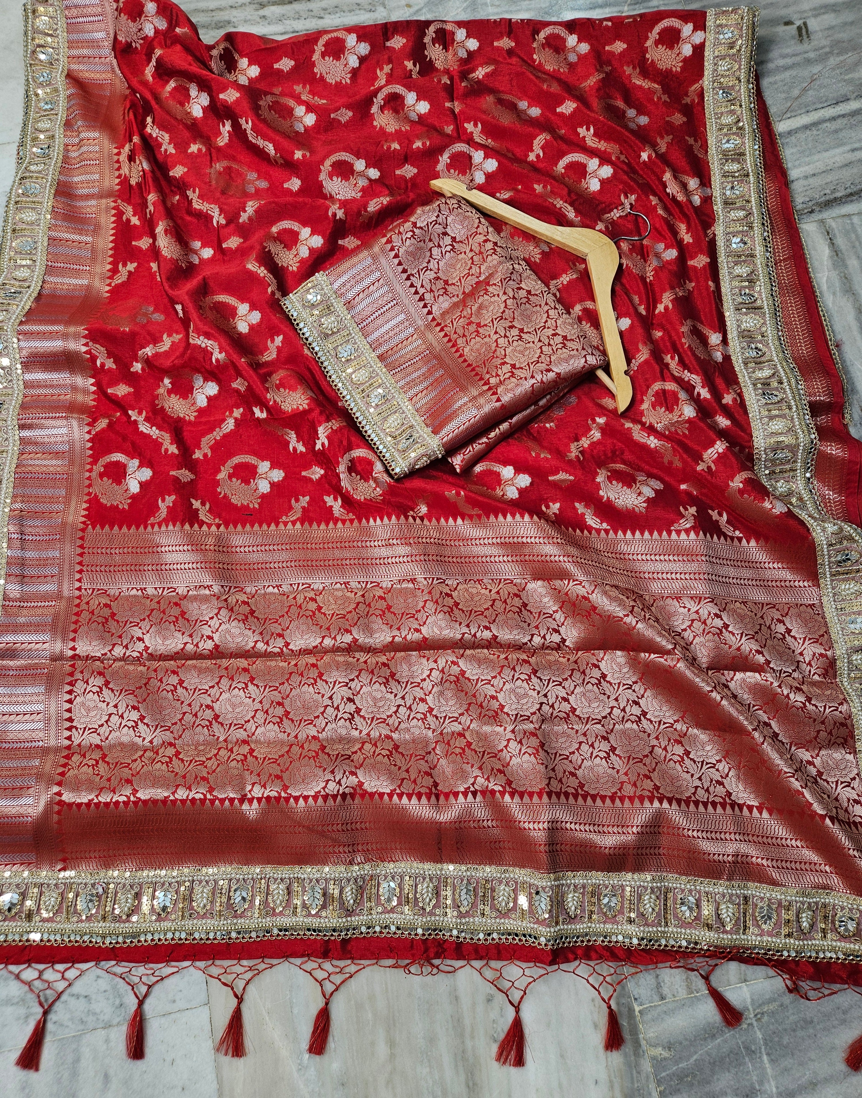 Rajwada katans faux Nazakat mirror lace work Banarasi Saree
