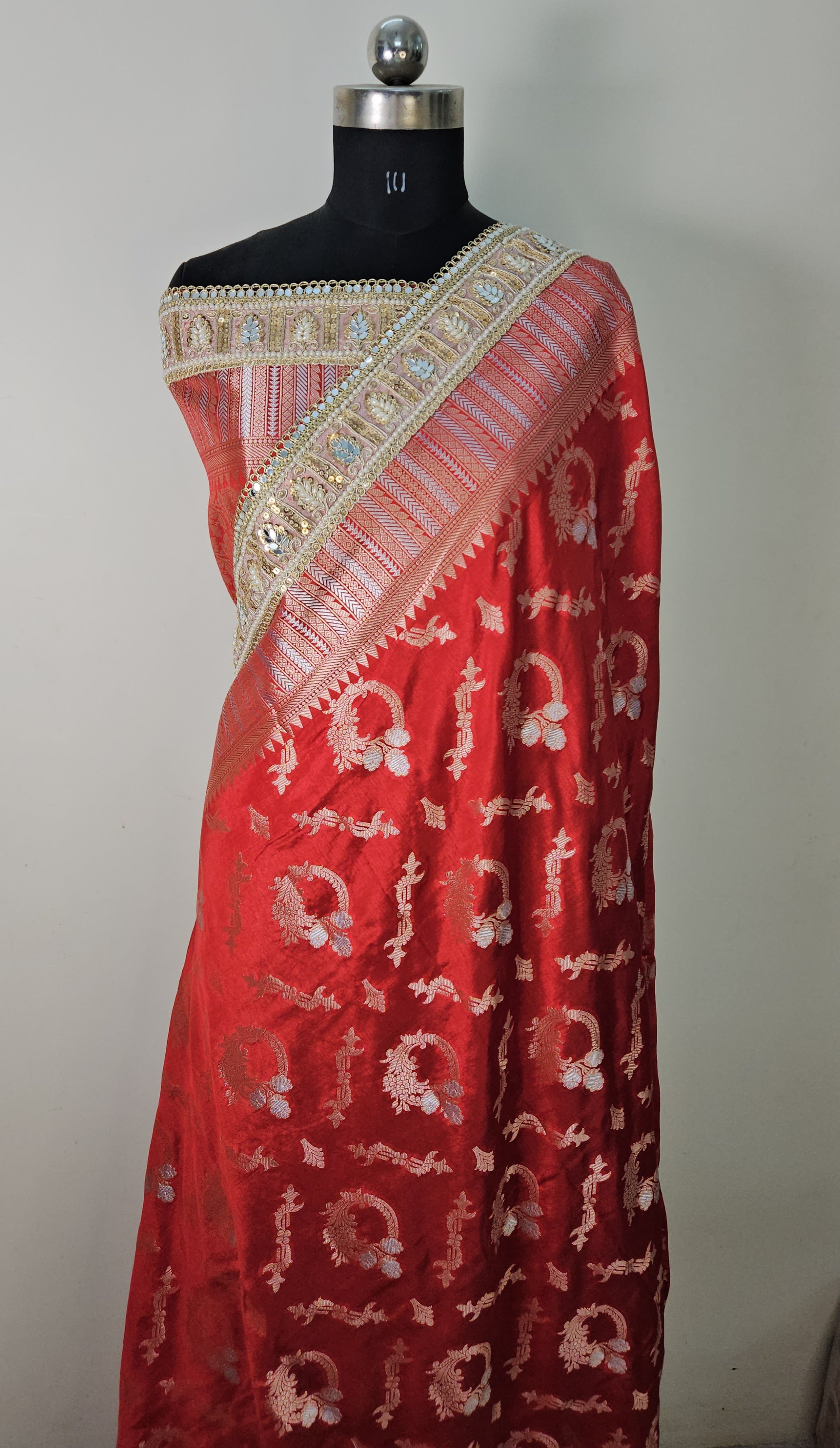 Rajwada katans faux Nazakat mirror lace work Banarasi Saree