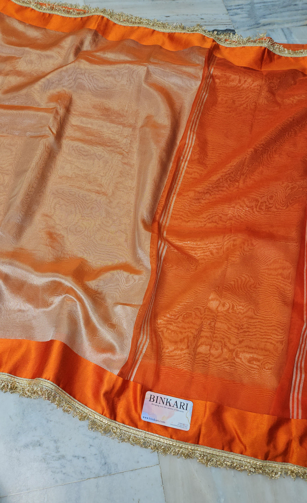 Rajgharana Orange premium faux tissue banarasi mirror lace work Banarasi Saree