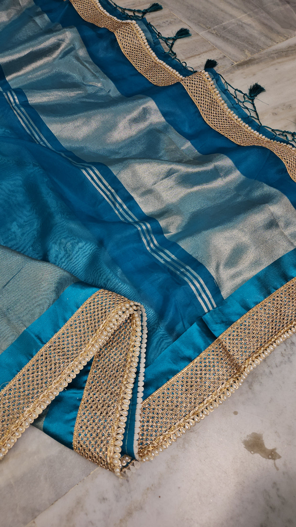 Rajwada tissue faux Nazakat mirror lace work Banarasi Saree