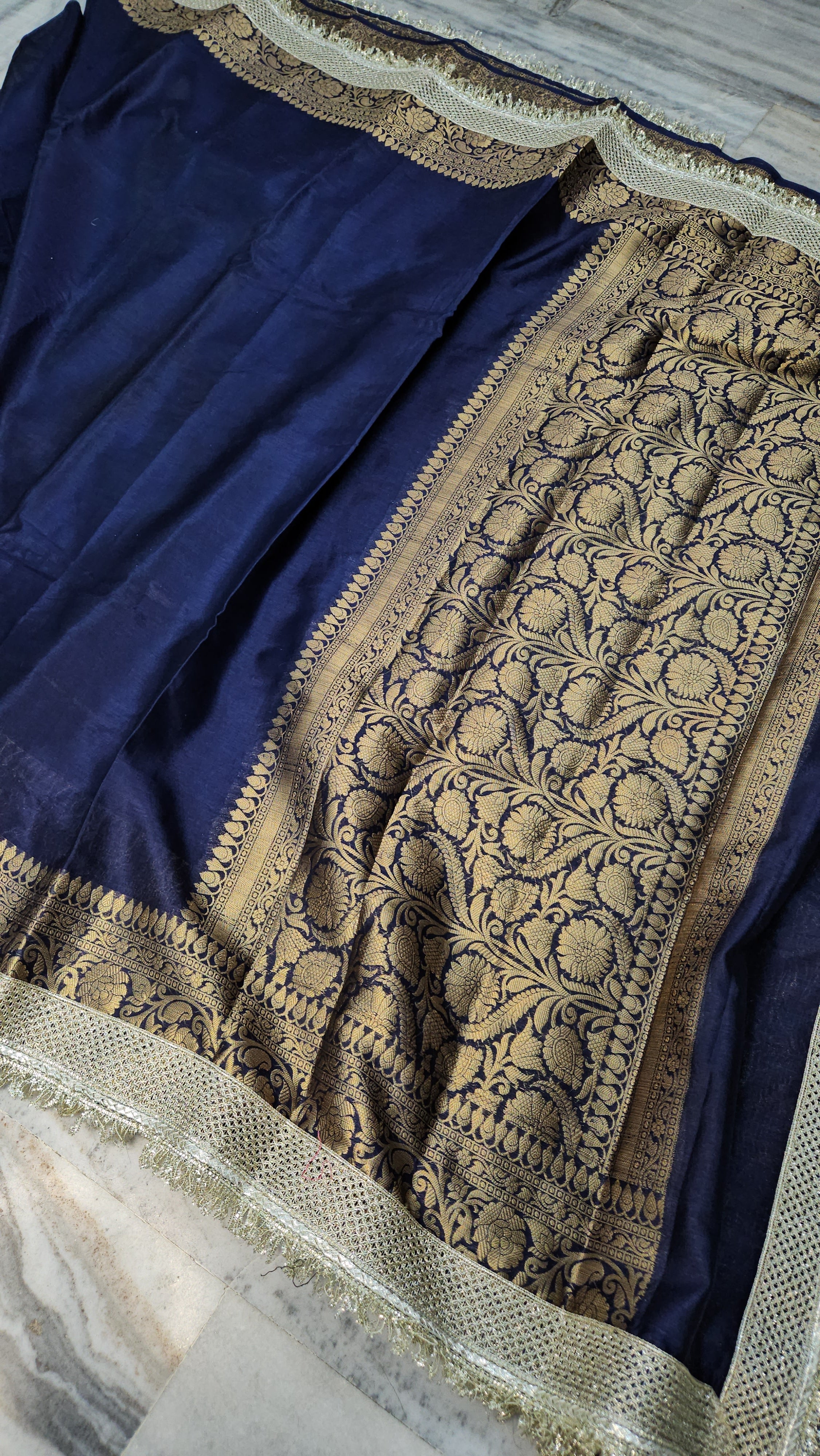 Rajkumari premium tissue mirror lace work faux Banarasi Saree