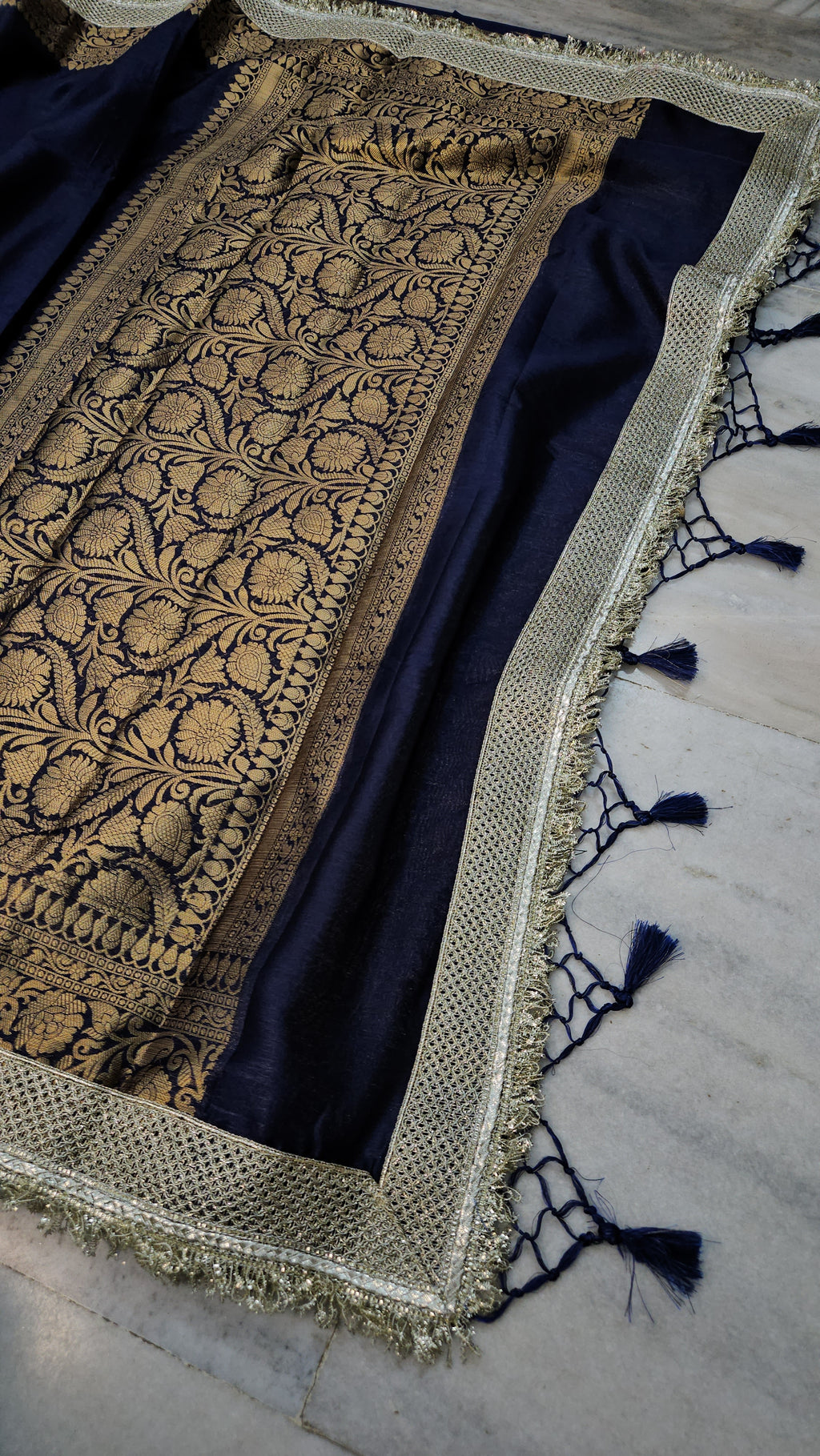 Rajkumari premium tissue mirror lace work faux Banarasi Saree