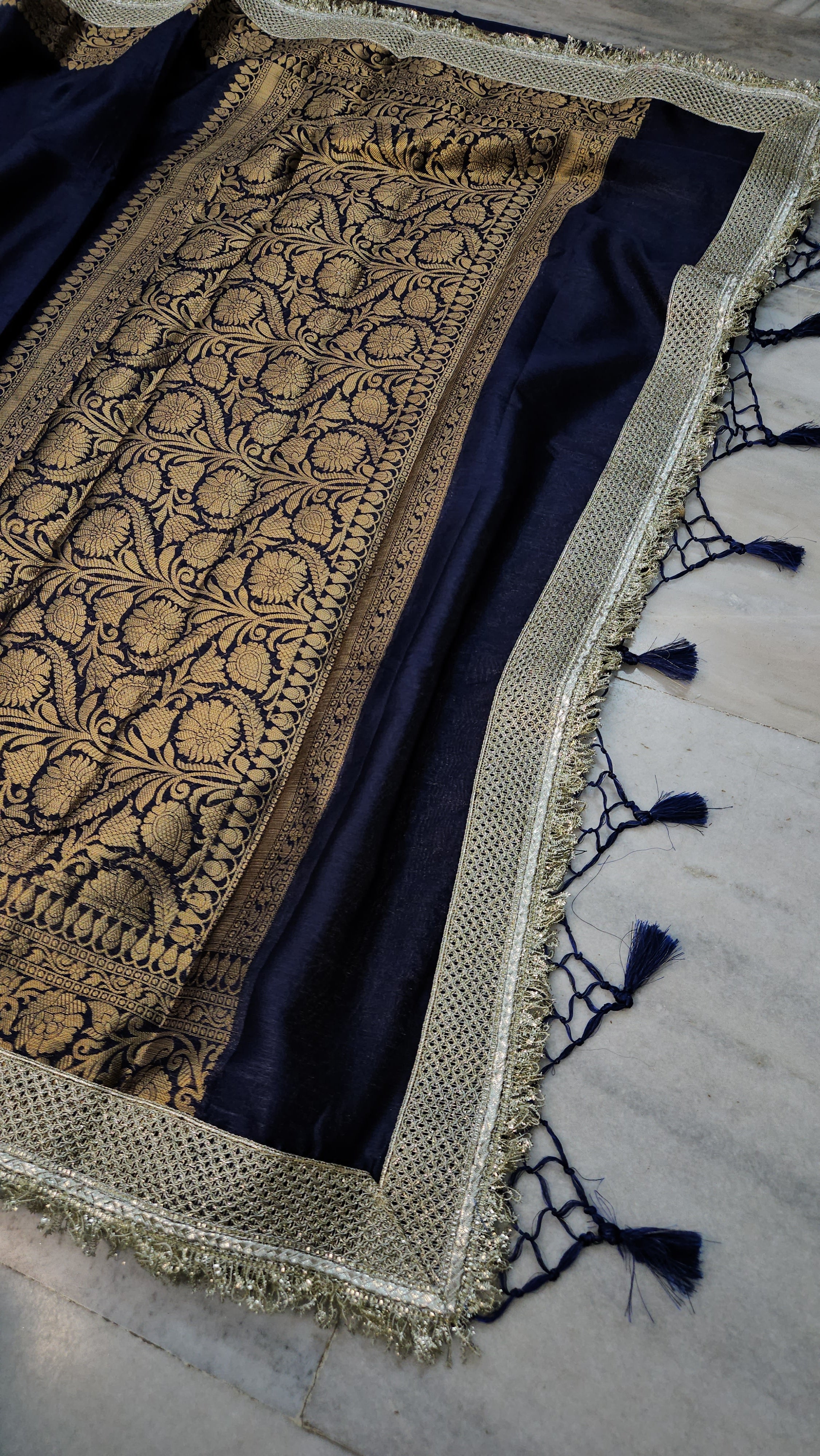 Rajkumari premium tissue mirror lace work faux Banarasi Saree